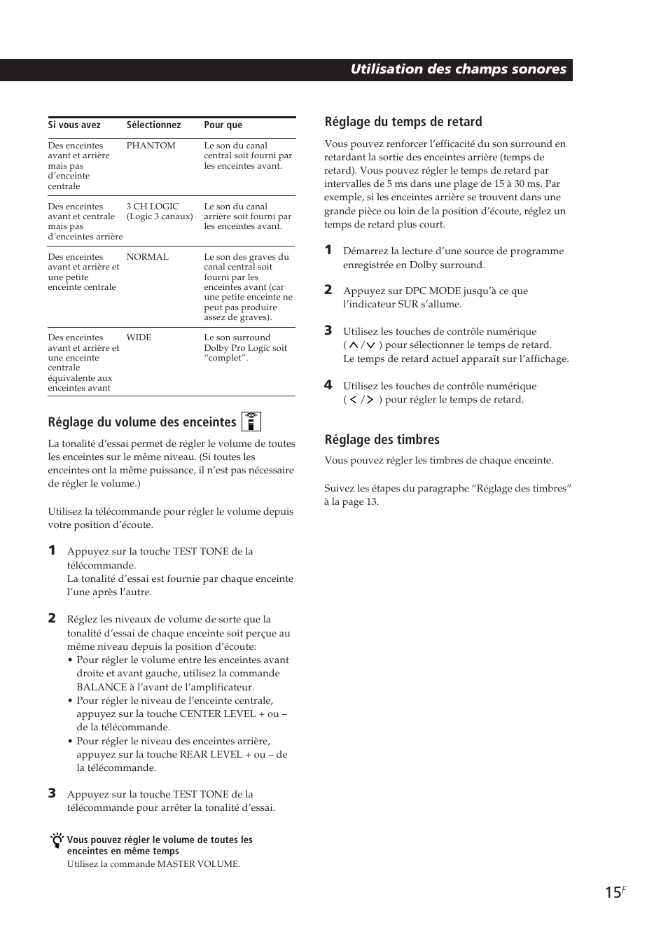 Réglage des timbres, Réglage du volume des enceintes | Sony TA-VE700 User Manual | Page 36 / 90