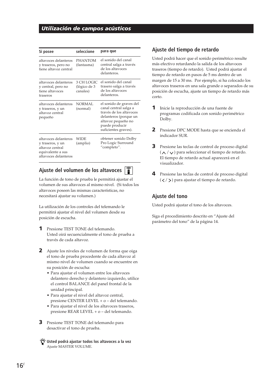 Ajuste del tono, Ajuste del volumen de los altavoces | Sony TA-VE700 User Manual | Page 59 / 90