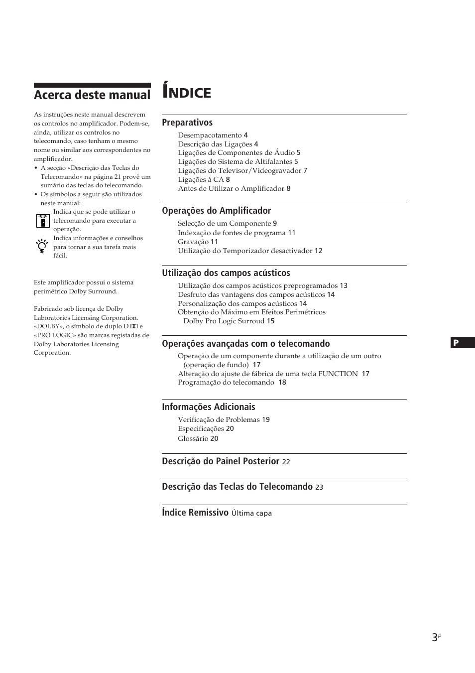Ndice, Acerca deste manual | Sony TA-VE700 User Manual | Page 69 / 90