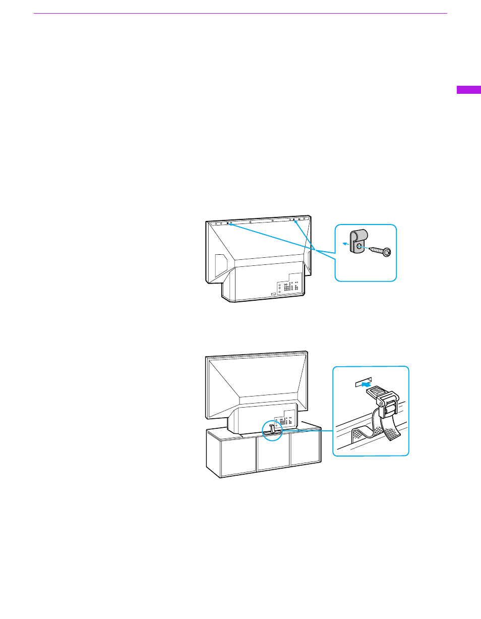 To prevent the lcd projection tv from falling down, To prevent the lcd projection tv from, Falling down | When installing your lcd projection tv, Against a wall | Sony GRAND WEGA KF 60DX100 User Manual | Page 19 / 92