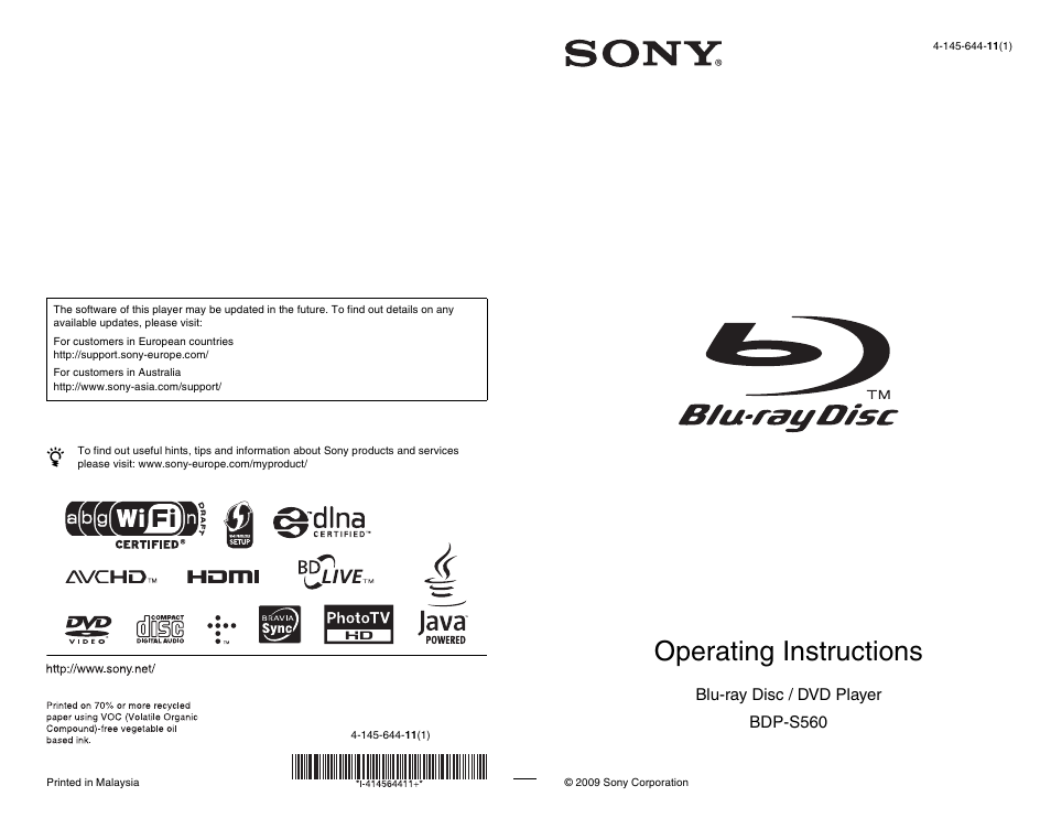 Sony BDPS560 User Manual | 83 pages