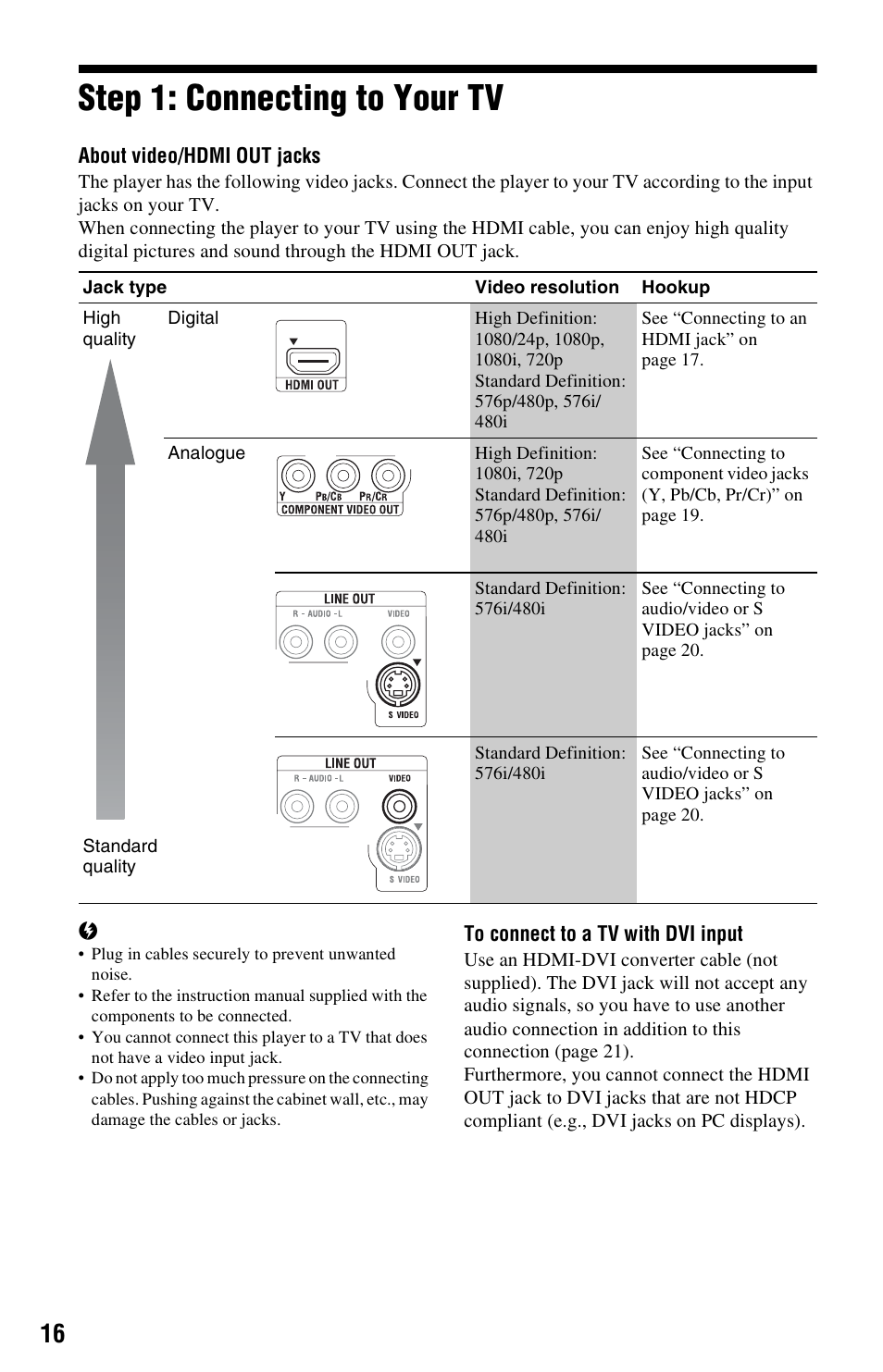Step 1: connecting to your tv | Sony BDPS560 User Manual | Page 16 / 83