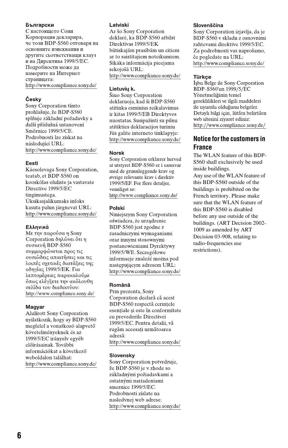 Sony BDPS560 User Manual | Page 6 / 83