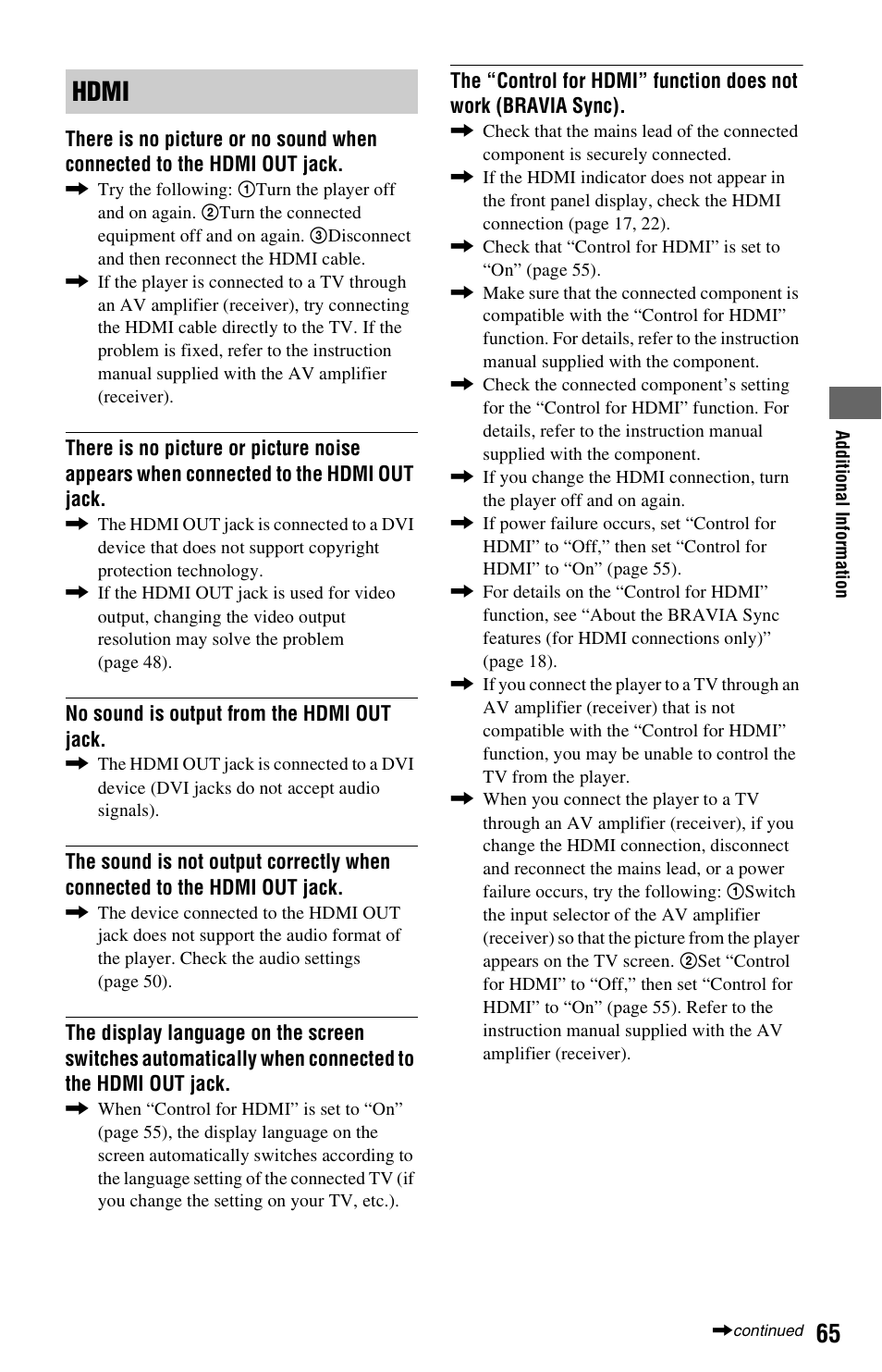 Hdmi | Sony BDPS560 User Manual | Page 65 / 83
