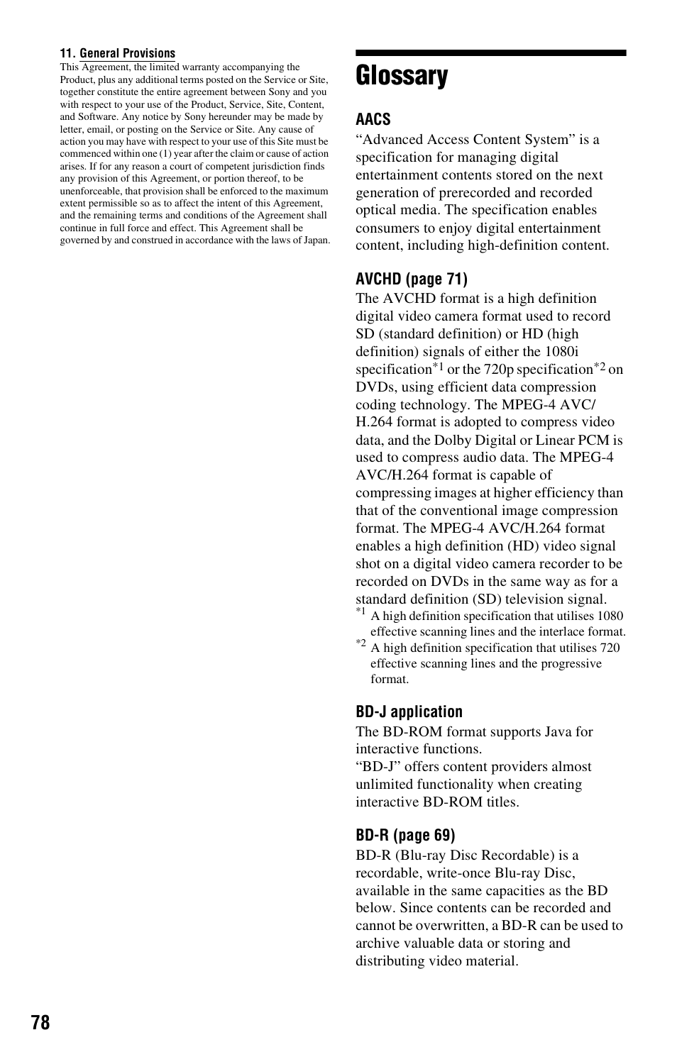 Glossary | Sony BDPS560 User Manual | Page 78 / 83