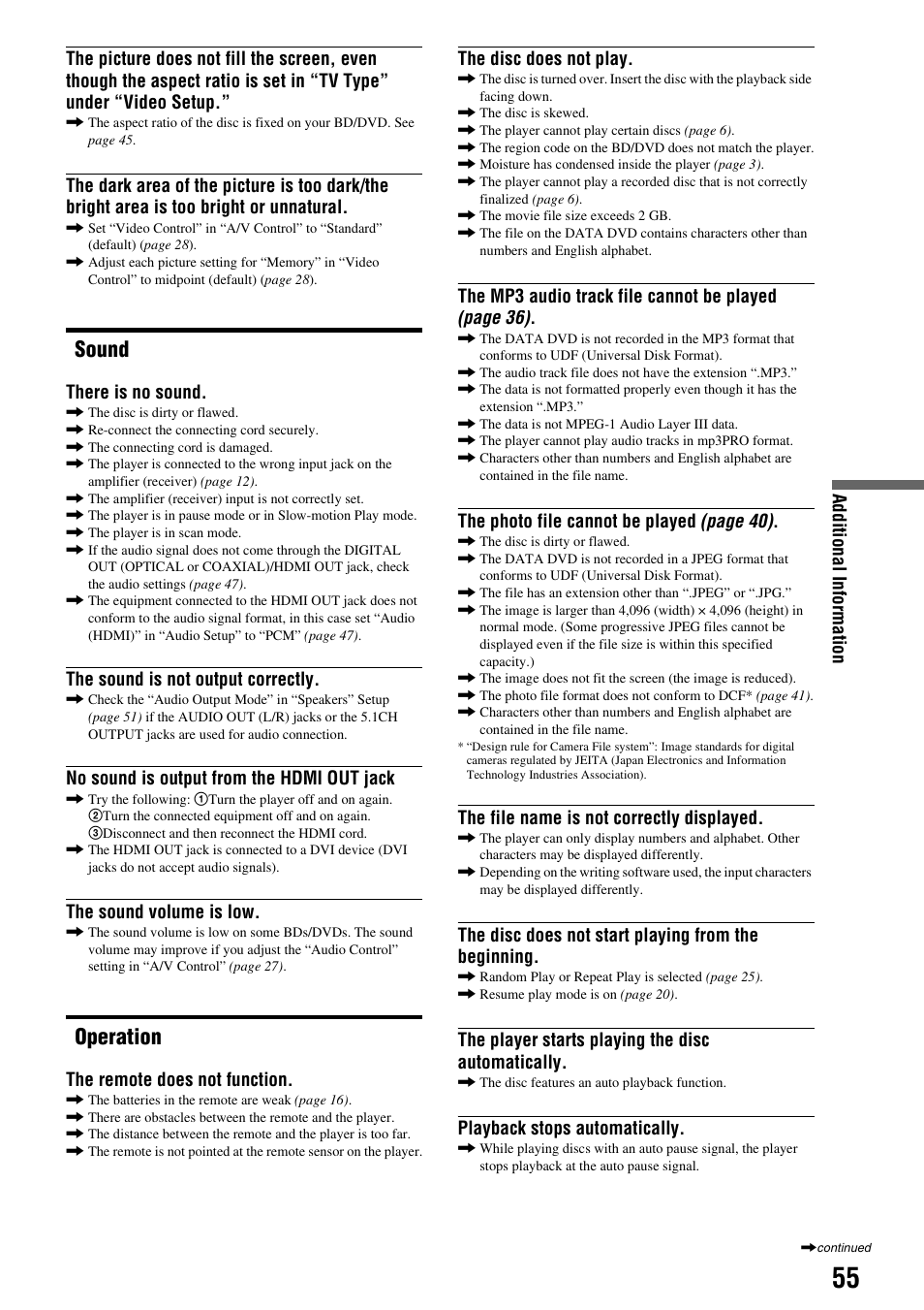 Sound, Operation | Sony BDP - S1E User Manual | Page 55 / 64