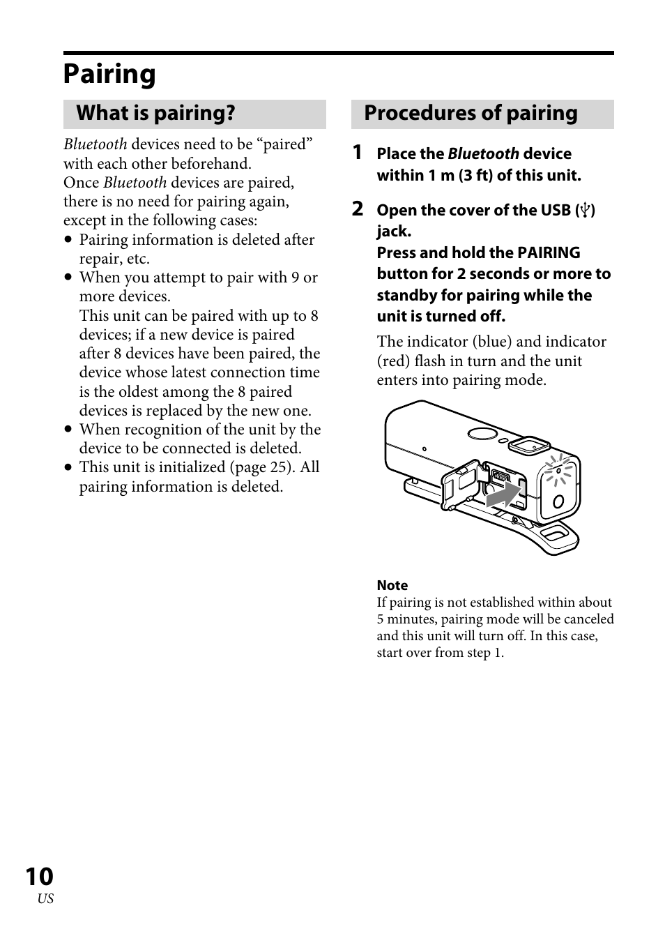 Pairing, What is pairing, Procedures of pairing | Procedures of pairing 1 | Sony DRC-BT30 User Manual | Page 10 / 56
