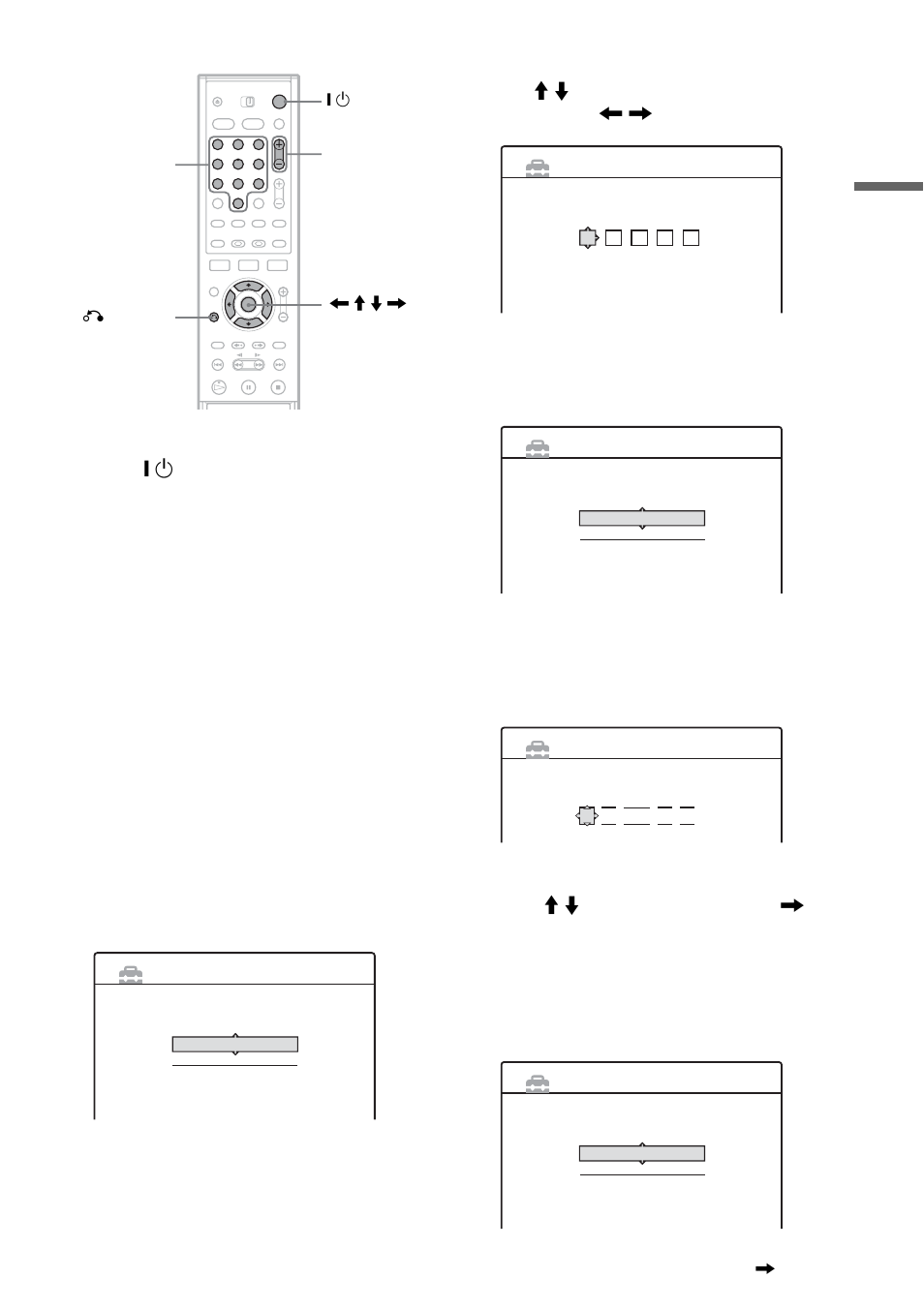 Turn on the tv, Press [ / 1, Press enter | Select a country, and press enter, Enter your zip code number, Select a language, and press enter, Enter the current date and time, The recorder turns on, The display for entering your zip code appears | Sony RDR-HX900 User Manual | Page 25 / 120
