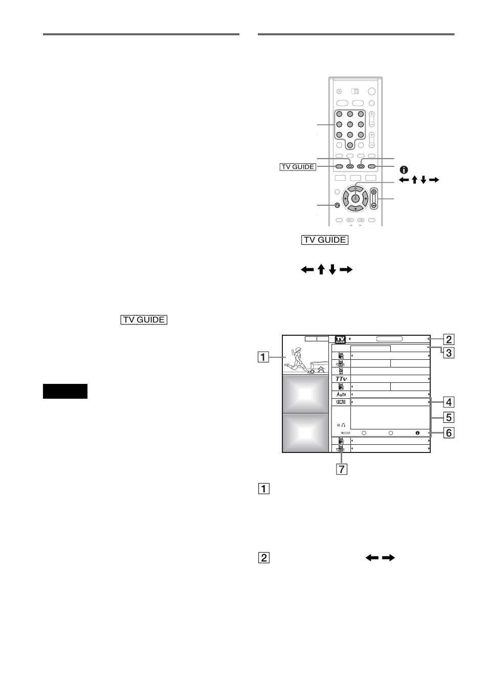 Troubleshooting guide, Navigating the tv guide on screen system, Tv guide | Press [tv guide, Tv guide on screen appears, Example: listings | Sony RDR-HX900 User Manual | Page 34 / 120