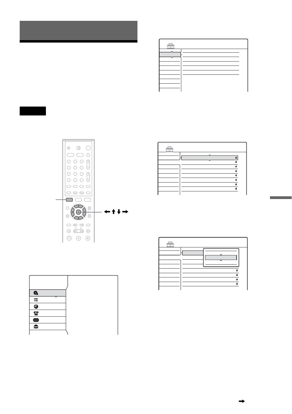 Settings and adjustments, Using the setup displays, Select “setup,” and press enter | The system menu appears, The setup display appears, Set tings and ad ju st m e nt s | Sony RDR-HX900 User Manual | Page 83 / 120