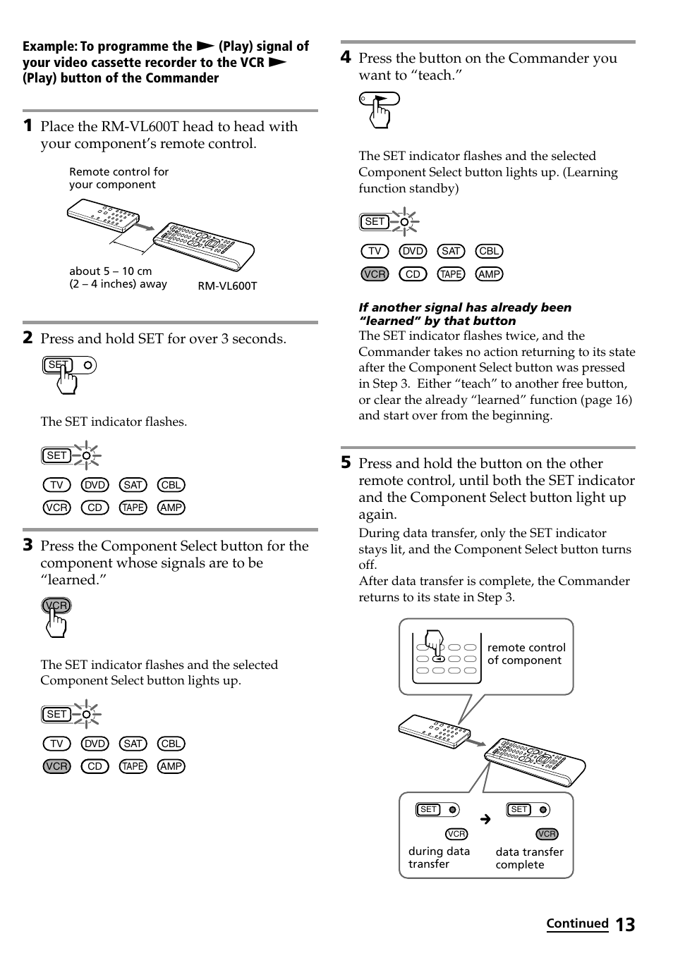 Press and hold set for over 3 seconds | Sony RM-VL600T User Manual | Page 13 / 36