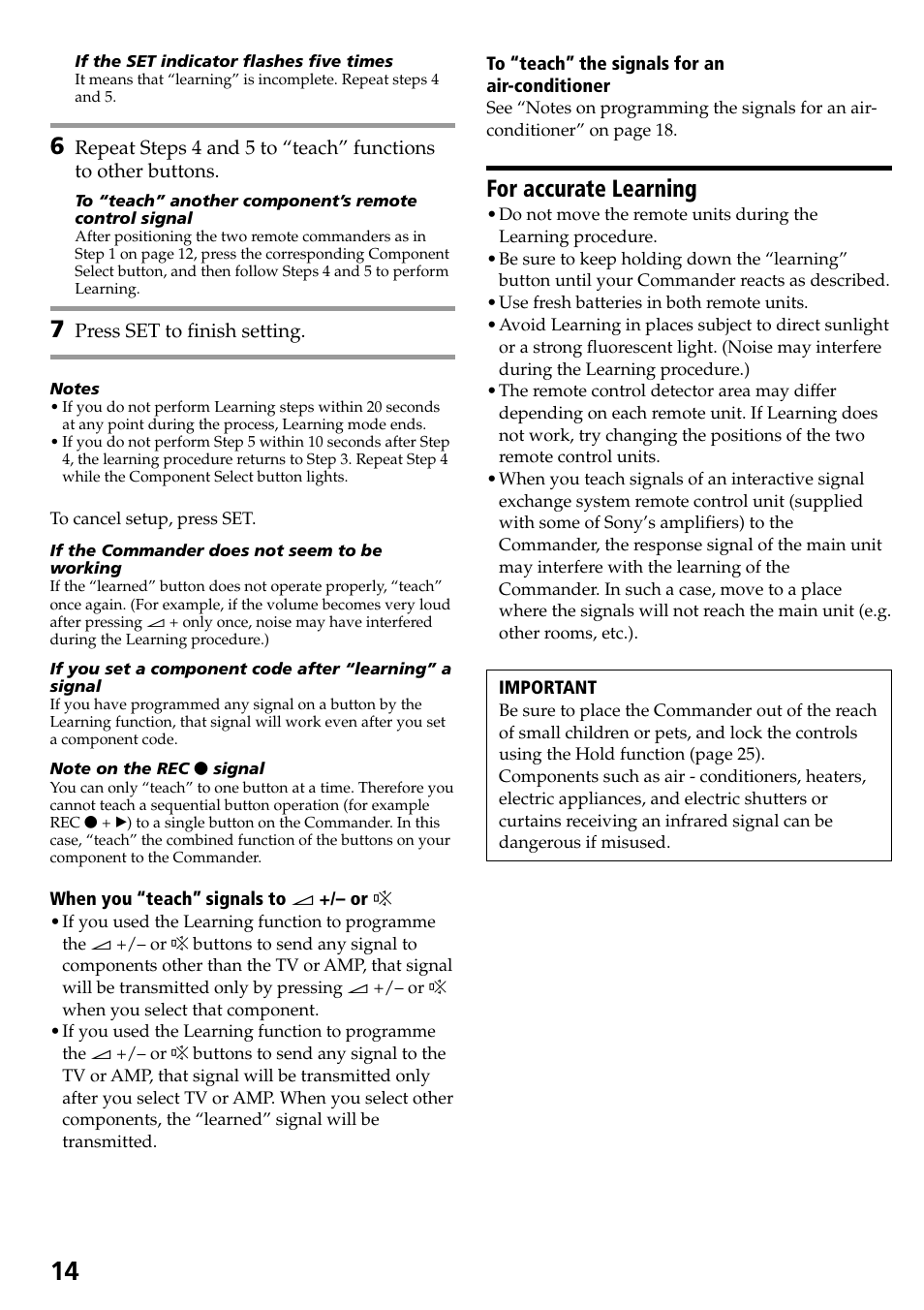 For accurate learning | Sony RM-VL600T User Manual | Page 14 / 36
