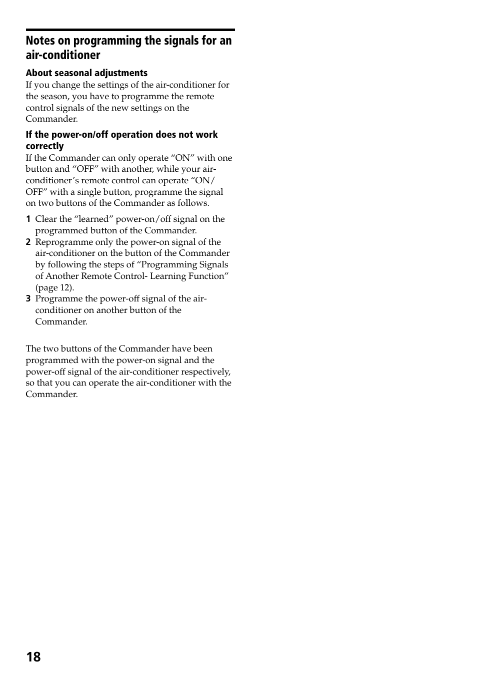 Notes on programming the signals for an air, Conditioner | Sony RM-VL600T User Manual | Page 18 / 36