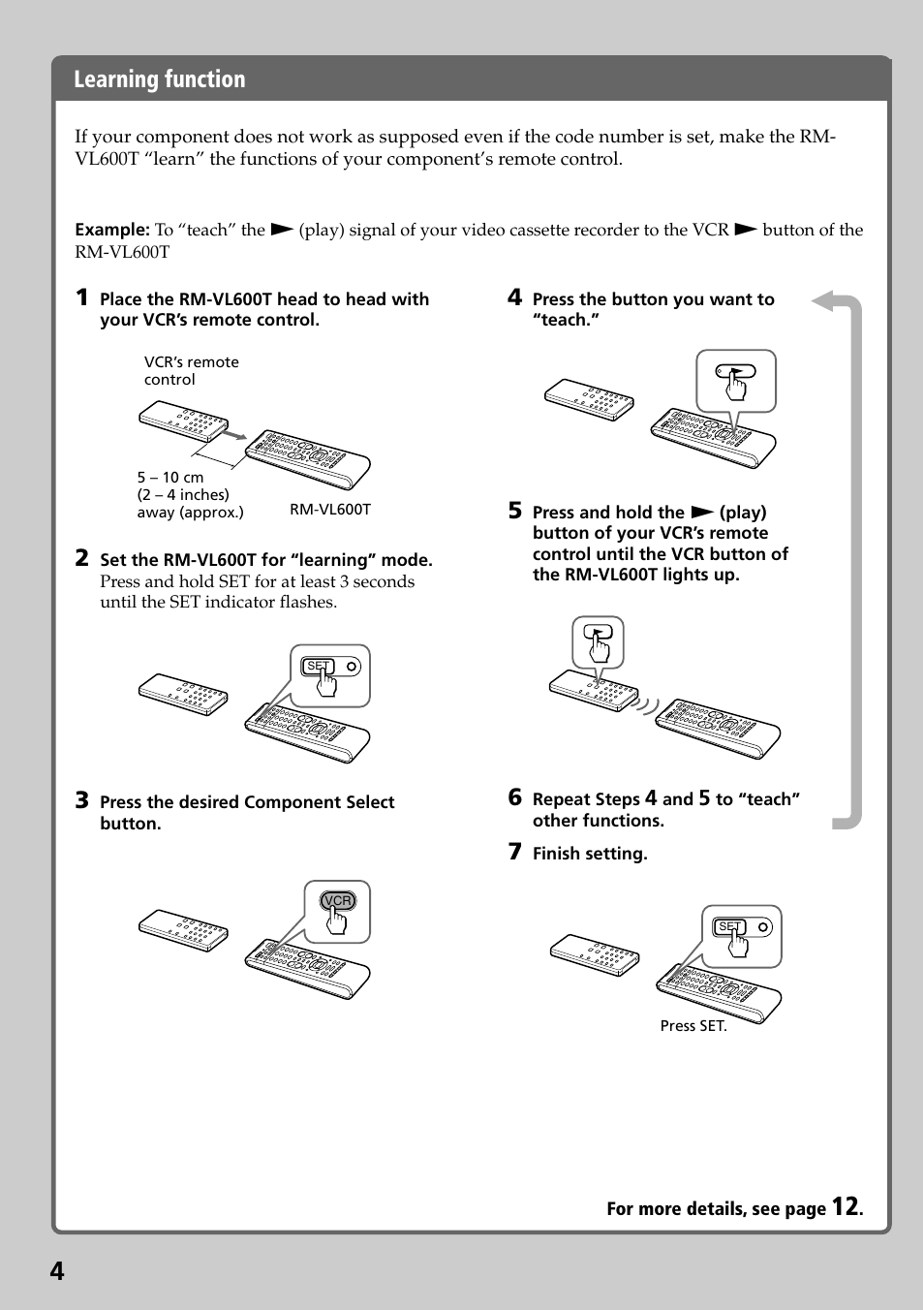Learning function | Sony RM-VL600T User Manual | Page 4 / 36