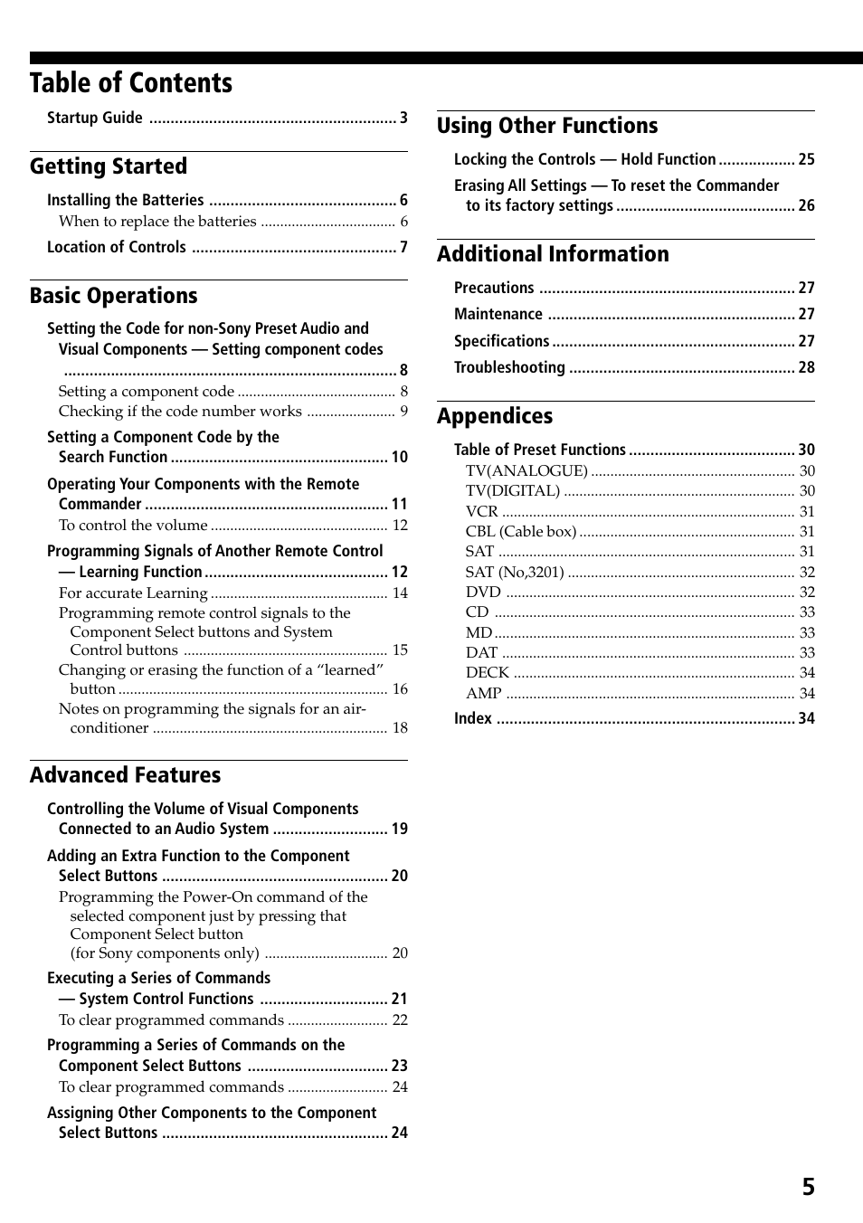 Sony RM-VL600T User Manual | Page 5 / 36
