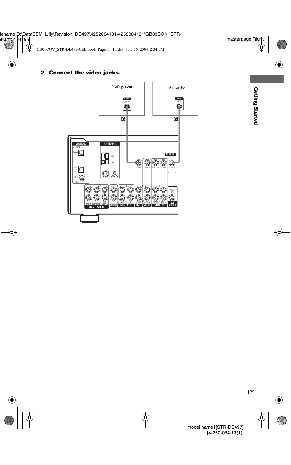 11 or, Getting star ted, 2connect the video jacks | Sony STR-DE497 User Manual | Page 11 / 51