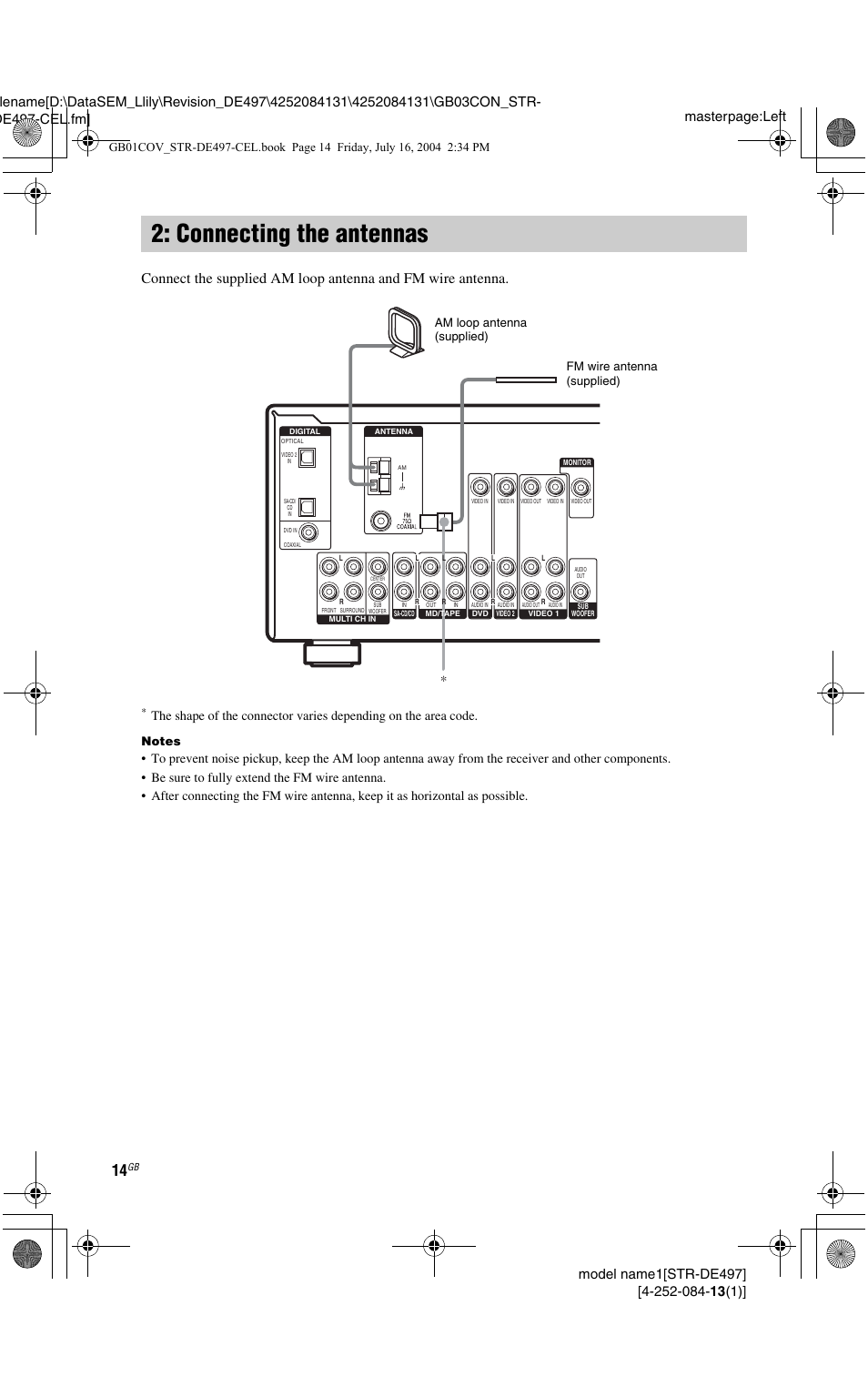 Connecting the antennas | Sony STR-DE497 User Manual | Page 14 / 51