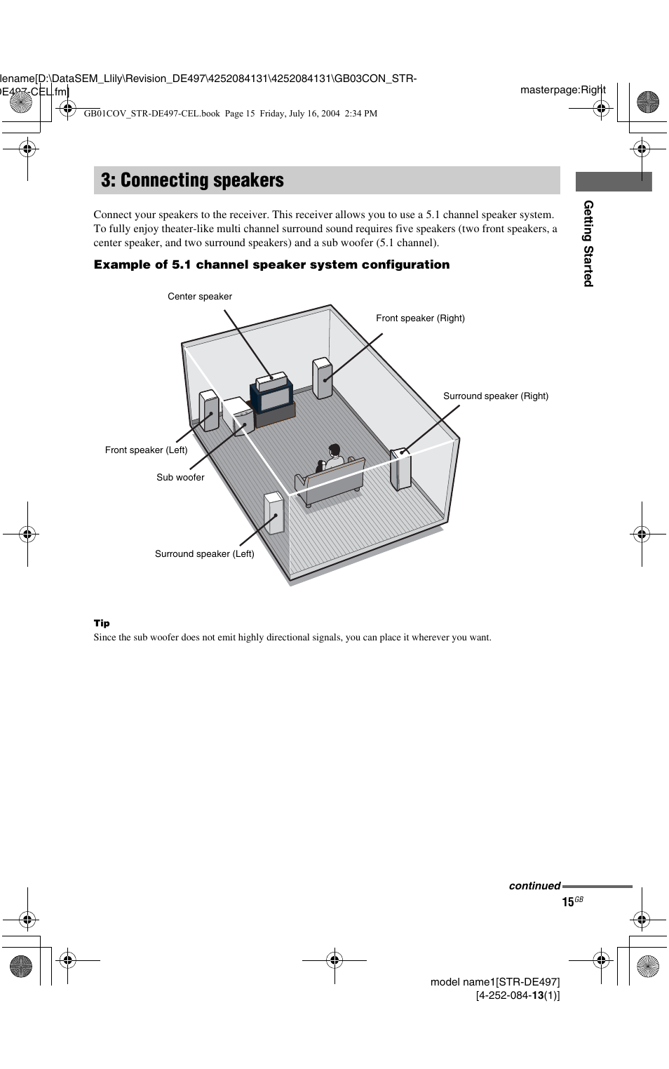 Connecting speakers | Sony STR-DE497 User Manual | Page 15 / 51