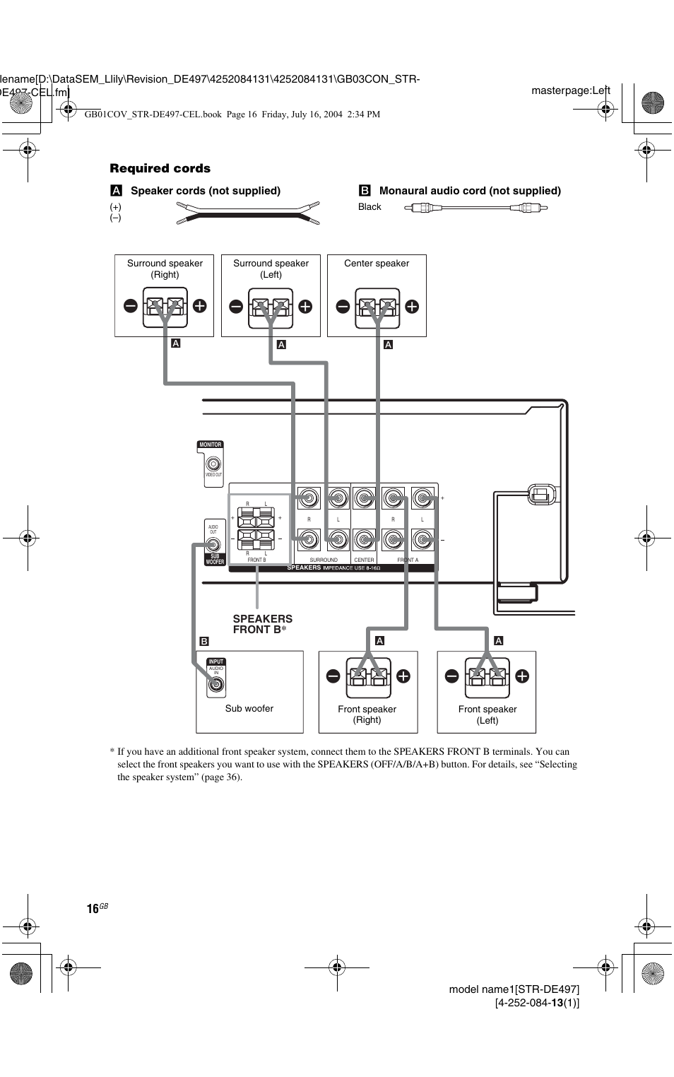 Required cords | Sony STR-DE497 User Manual | Page 16 / 51