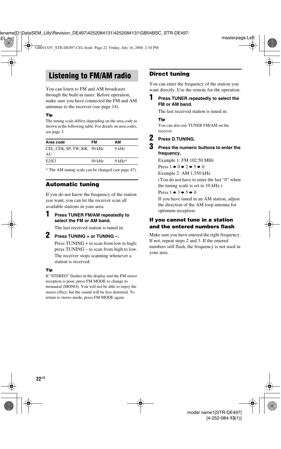 Listening to fm/am radio | Sony STR-DE497 User Manual | Page 22 / 51