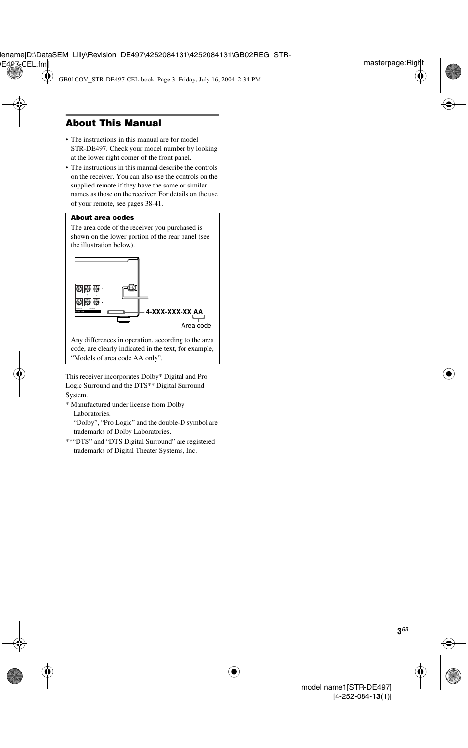 About this manual | Sony STR-DE497 User Manual | Page 3 / 51