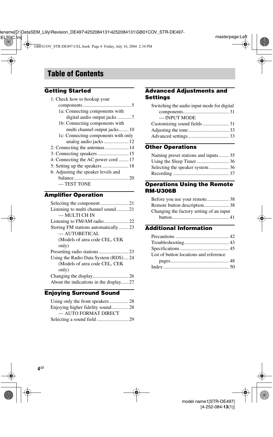 Sony STR-DE497 User Manual | Page 4 / 51