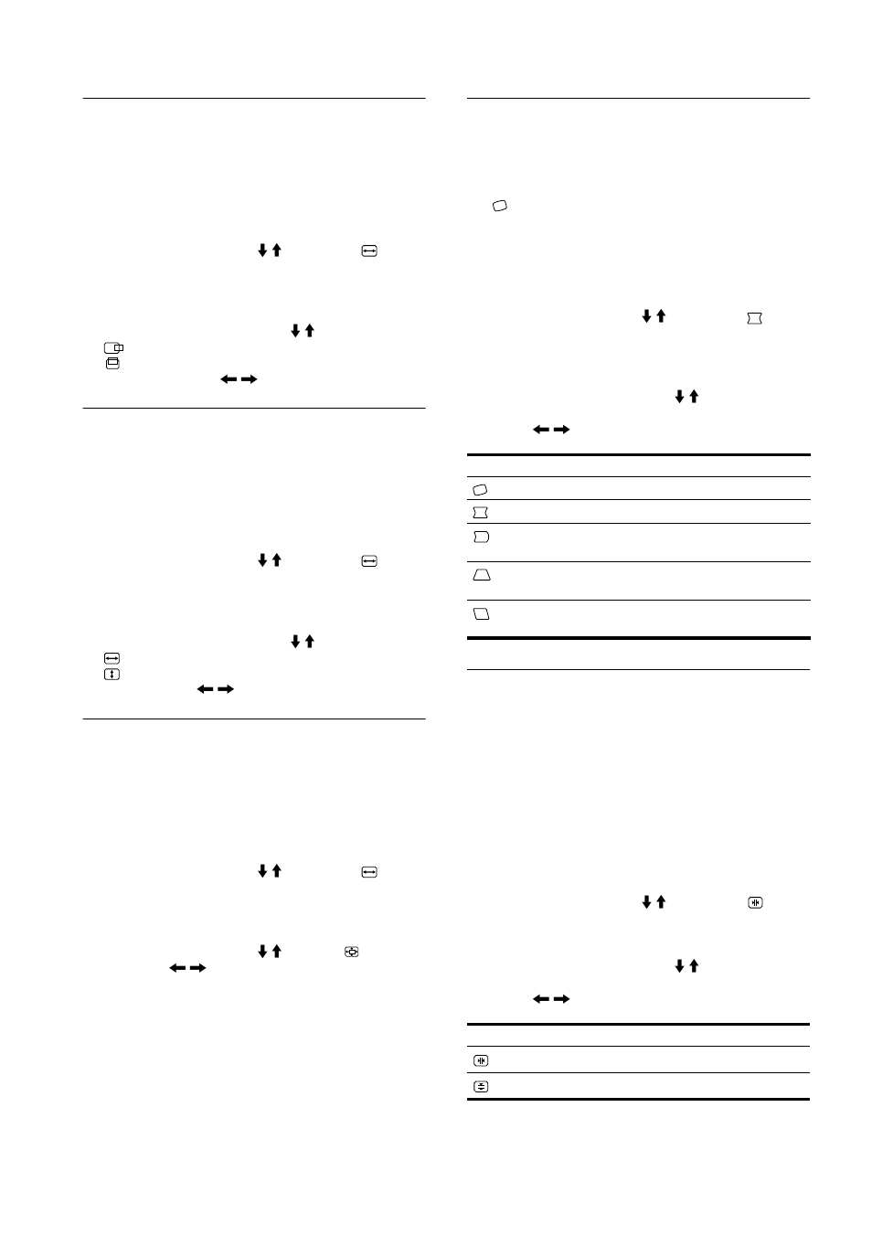 Adjusting the centering of the picture (center), Adjusting the size of the picture (size), Enlarging or reducing the picture (zoom) | Adjusting the shape of the picture (geometry), Adjusting the convergence (convergence), 10 adjusting the centering of the picture (center) | Sony HMD-A400 User Manual | Page 10 / 48