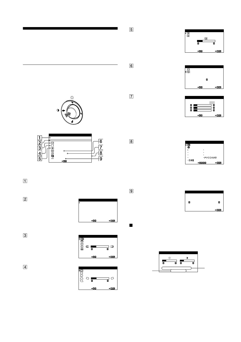 Personnalisation de votre moniteur, Pilotage par menus, Personalización del monitor | Navegación por el menú, Xaffichage du signal d’entrée en cours | Sony HMD-A400 User Manual | Page 22 / 48