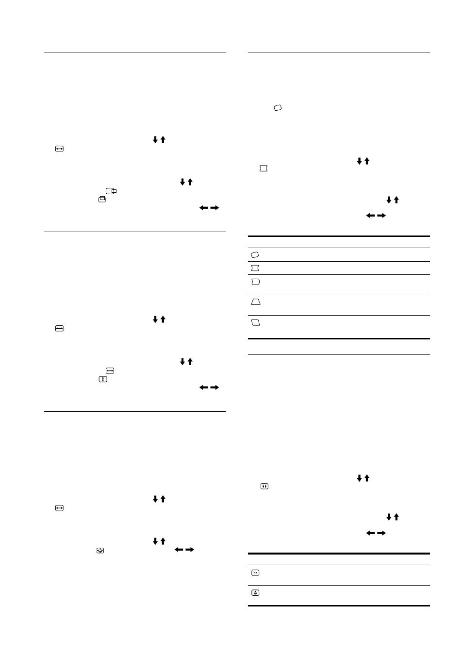 Ajuste del tamaño de la imagen (tamaño), Ajuste de la convergencia (convergencia), 10 ajuste del centrado de la imagen (centro) | Ampliación o reducción de la imagen (zoom), Ajuste de la forma de la imagen (geometria) | Sony HMD-A400 User Manual | Page 38 / 48