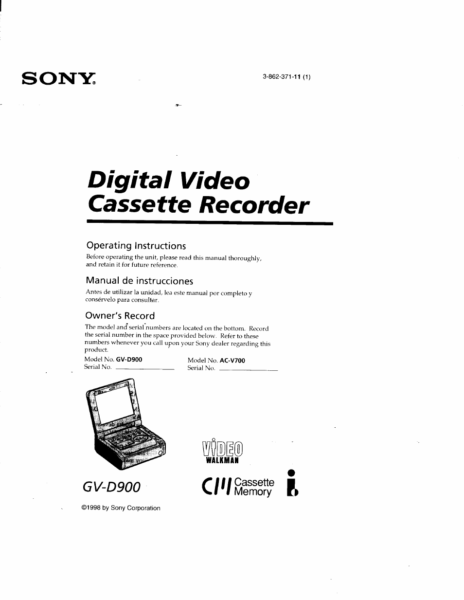 Sony GV-D900 User Manual | 88 pages
