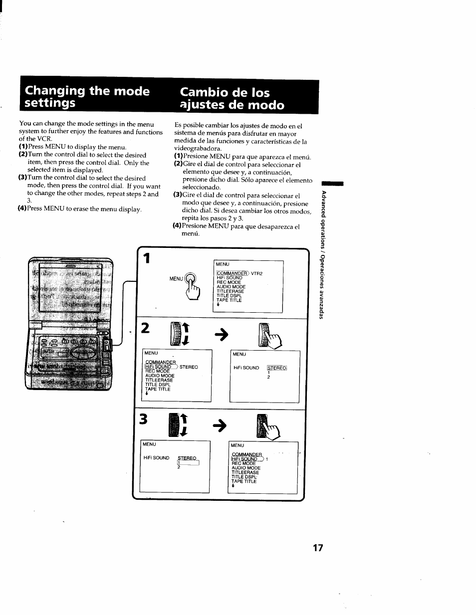 Changing the mode settings | Sony GV-D900 User Manual | Page 17 / 88