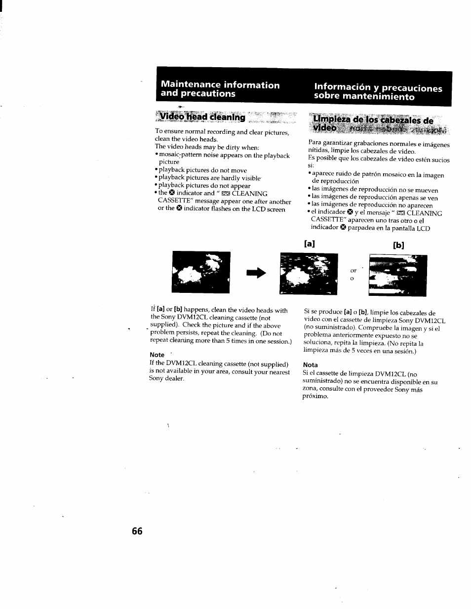 Videojiead cleaning, Note, Nota | Sony GV-D900 User Manual | Page 66 / 88