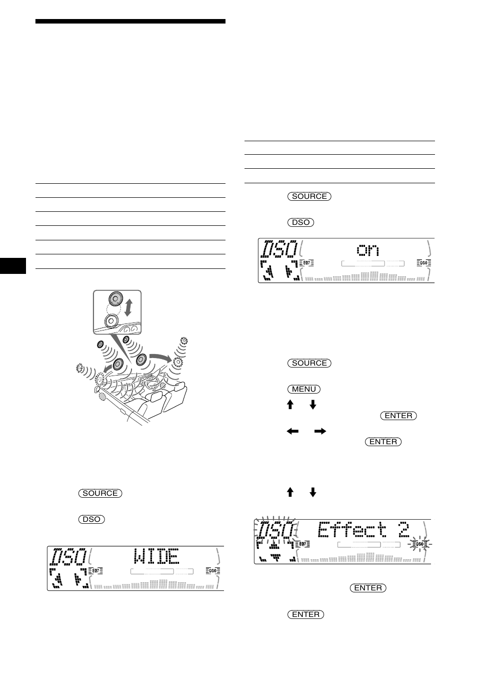 Setting the soundstage menu, Dynamic soundstage organizer (dso), Dynamic soundstage organizer | Dso), 18 setting the soundstage menu | Sony CDX-M670 User Manual | Page 18 / 108