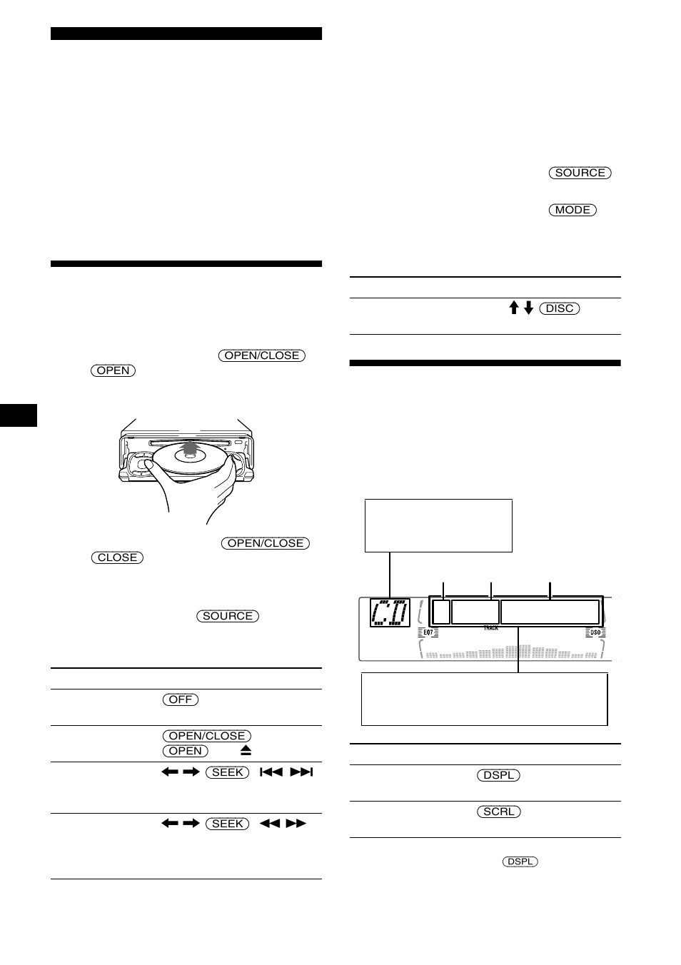 Lecteur cd lecteur cd/md (en option), Lecture d’un disque, Rubriques d’affichage | Lecture d’un disque rubriques d’affichage | Sony CDX-M670 User Manual | Page 44 / 108