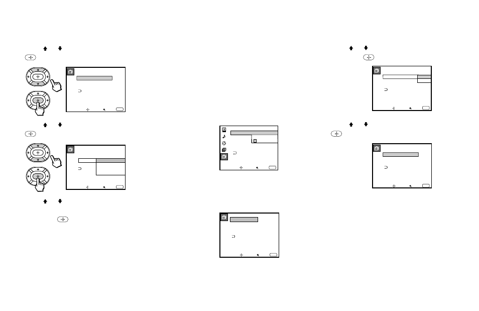 Press v or v to select “on,” and press, Press v or v to select “rating,” and press, Press menu to exit the menu | Press v or v to select “parental lock,” and press, Press v or v to select “off,” and press | Sony 53S75 User Manual | Page 41 / 58