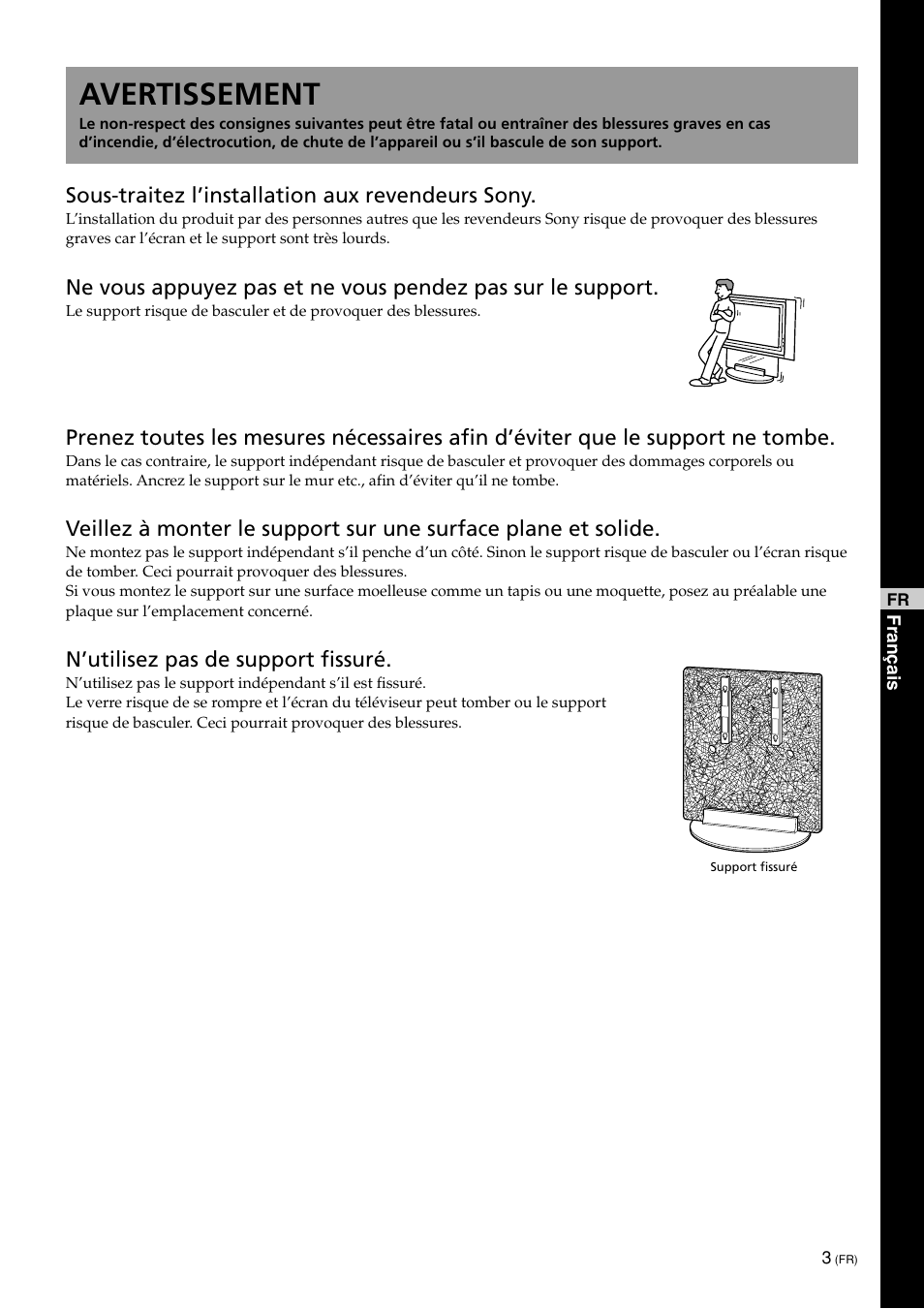 Avertissement | Sony SU-PF1L User Manual | Page 13 / 36