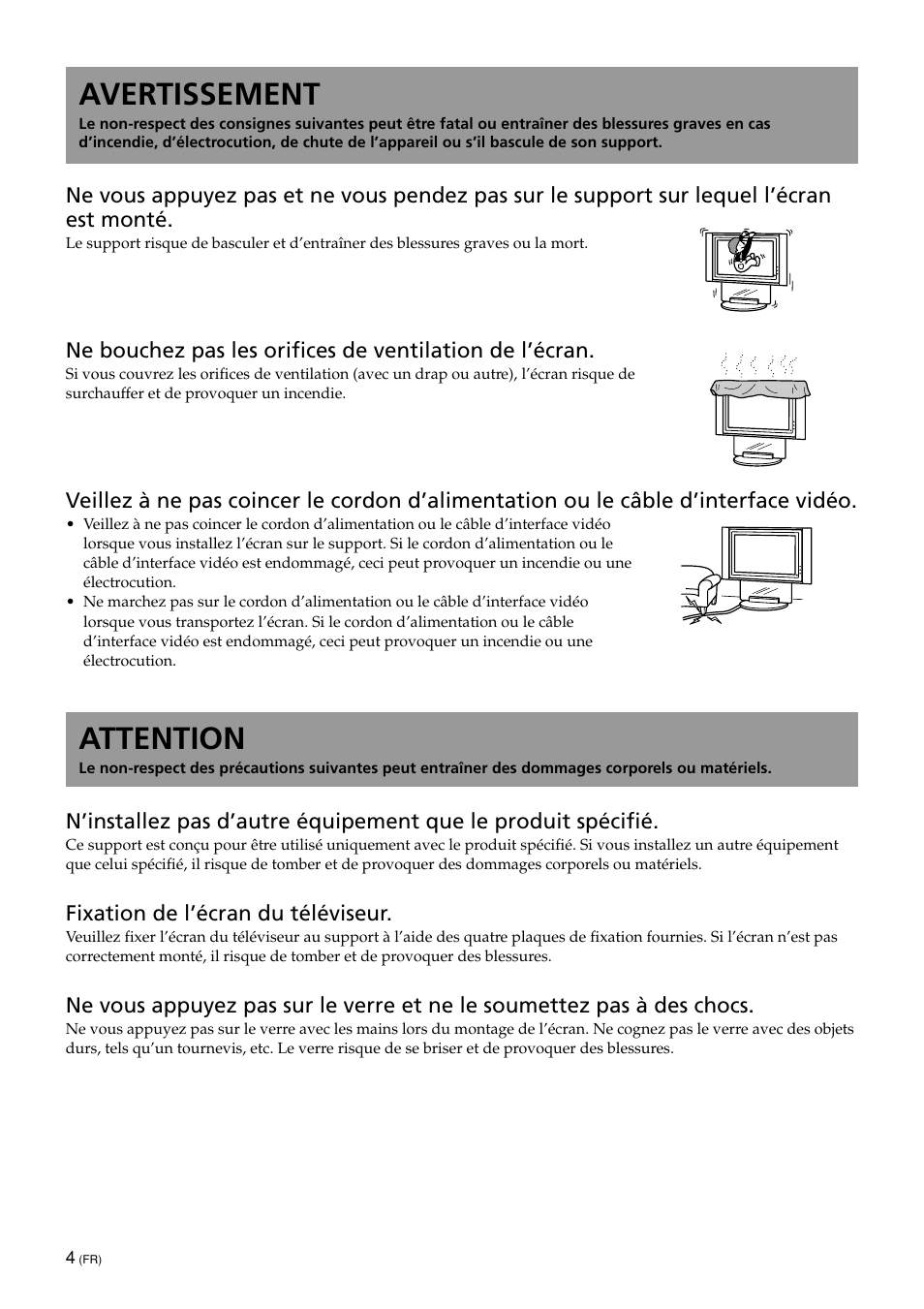 Avertissement, Attention | Sony SU-PF1L User Manual | Page 14 / 36