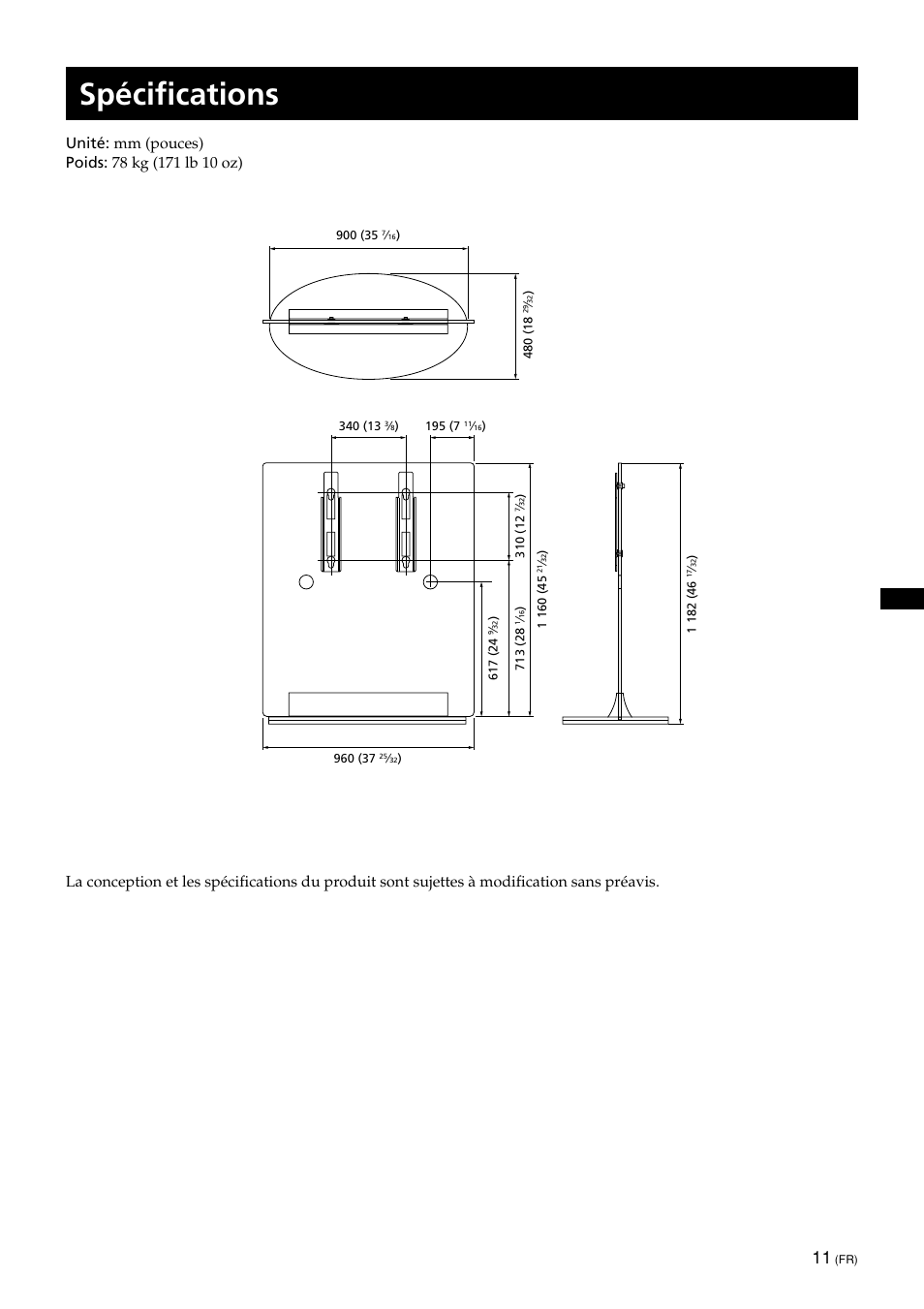 Spécifications | Sony SU-PF1L User Manual | Page 21 / 36