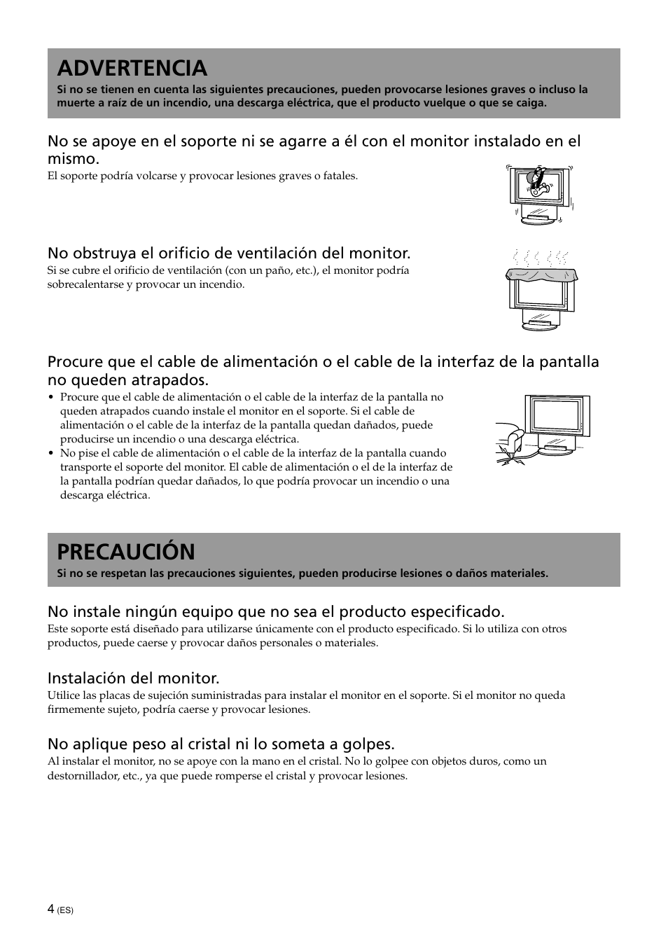 Advertencia, Precaución | Sony SU-PF1L User Manual | Page 24 / 36