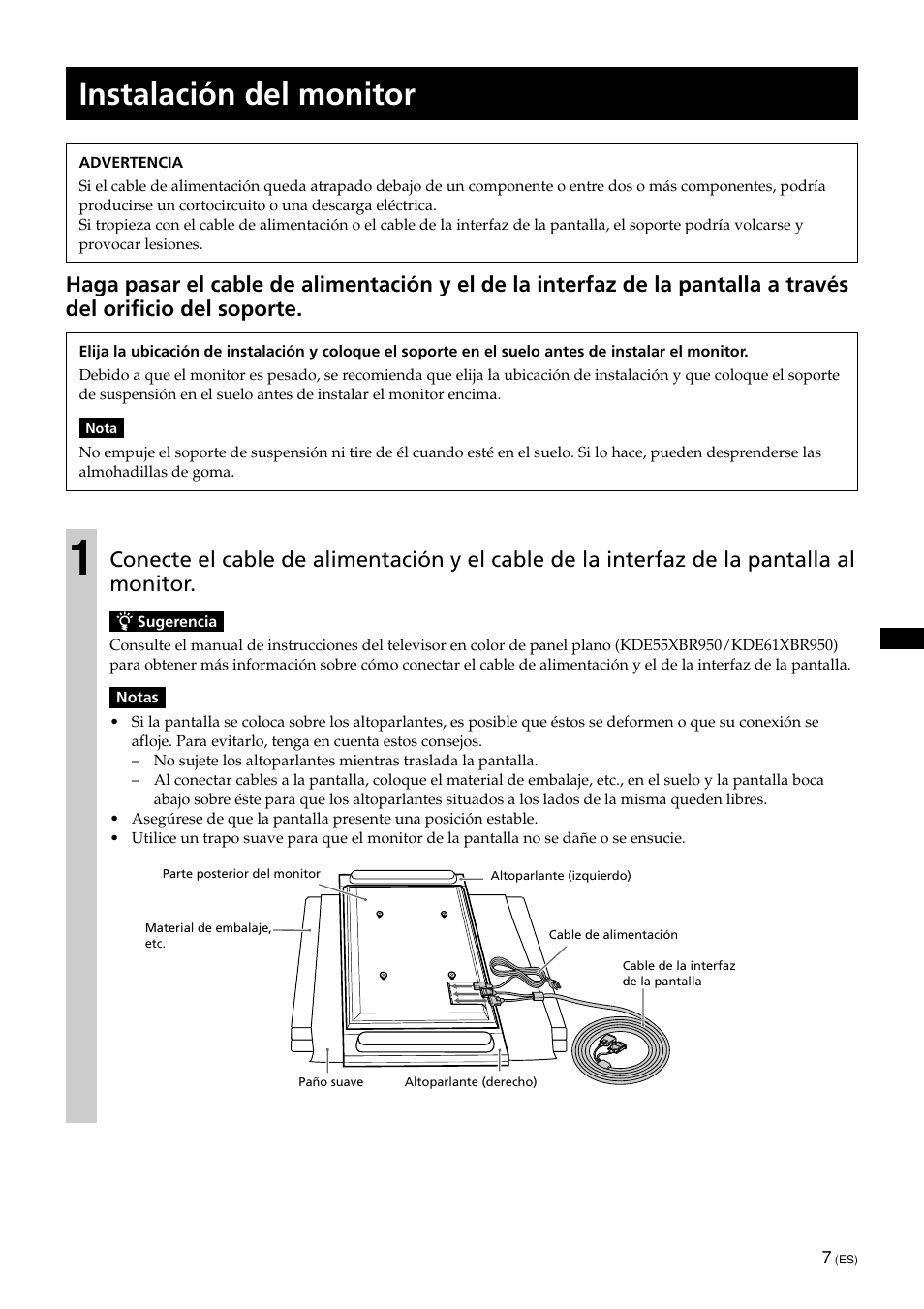 Instalación del monitor | Sony SU-PF1L User Manual | Page 27 / 36