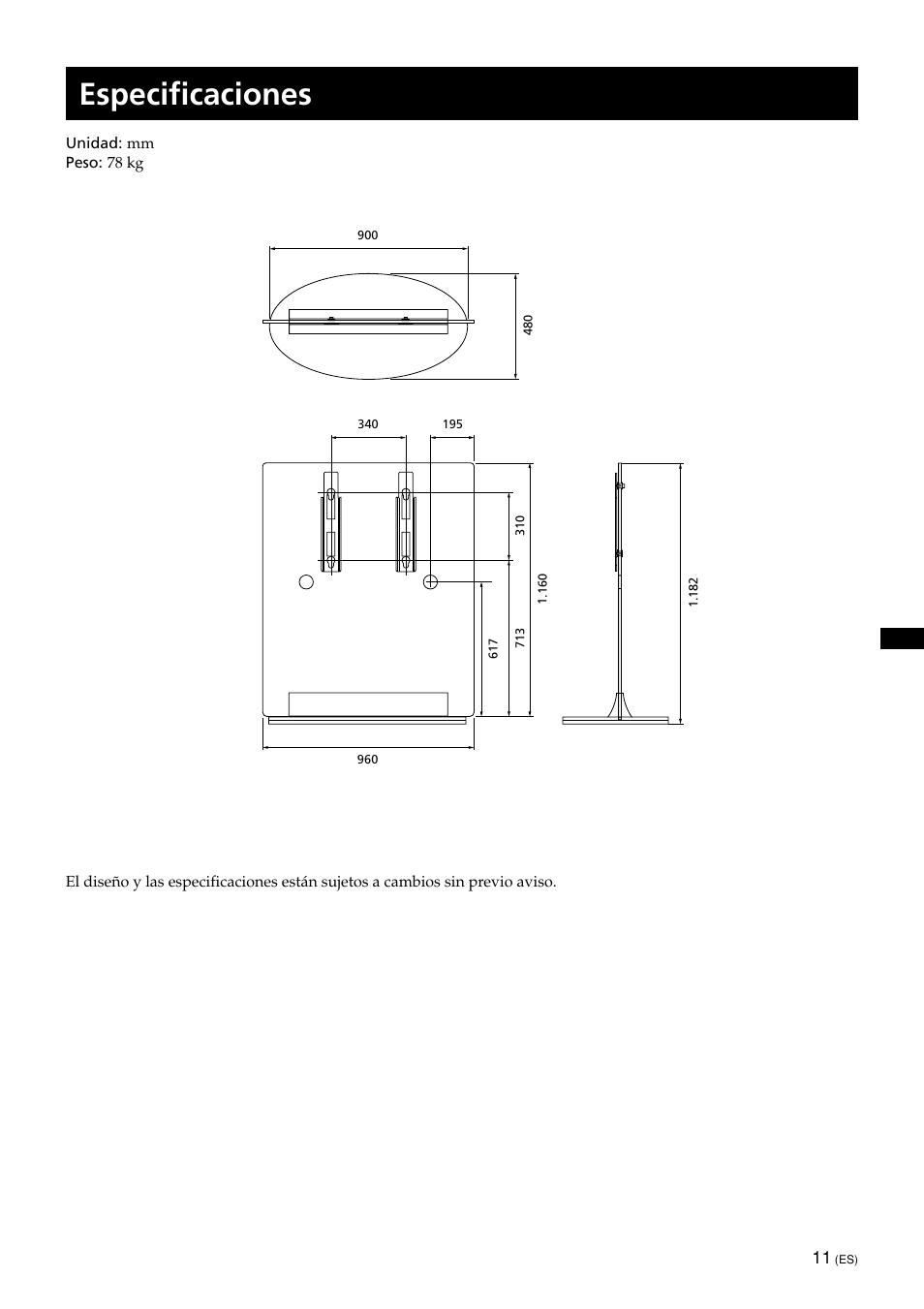 Especificaciones | Sony SU-PF1L User Manual | Page 31 / 36