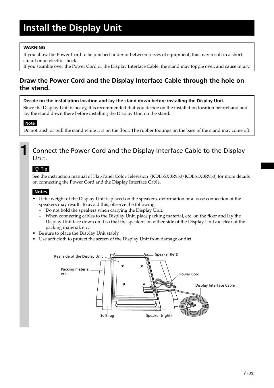 Install the display unit | Sony SU-PF1L User Manual | Page 7 / 36