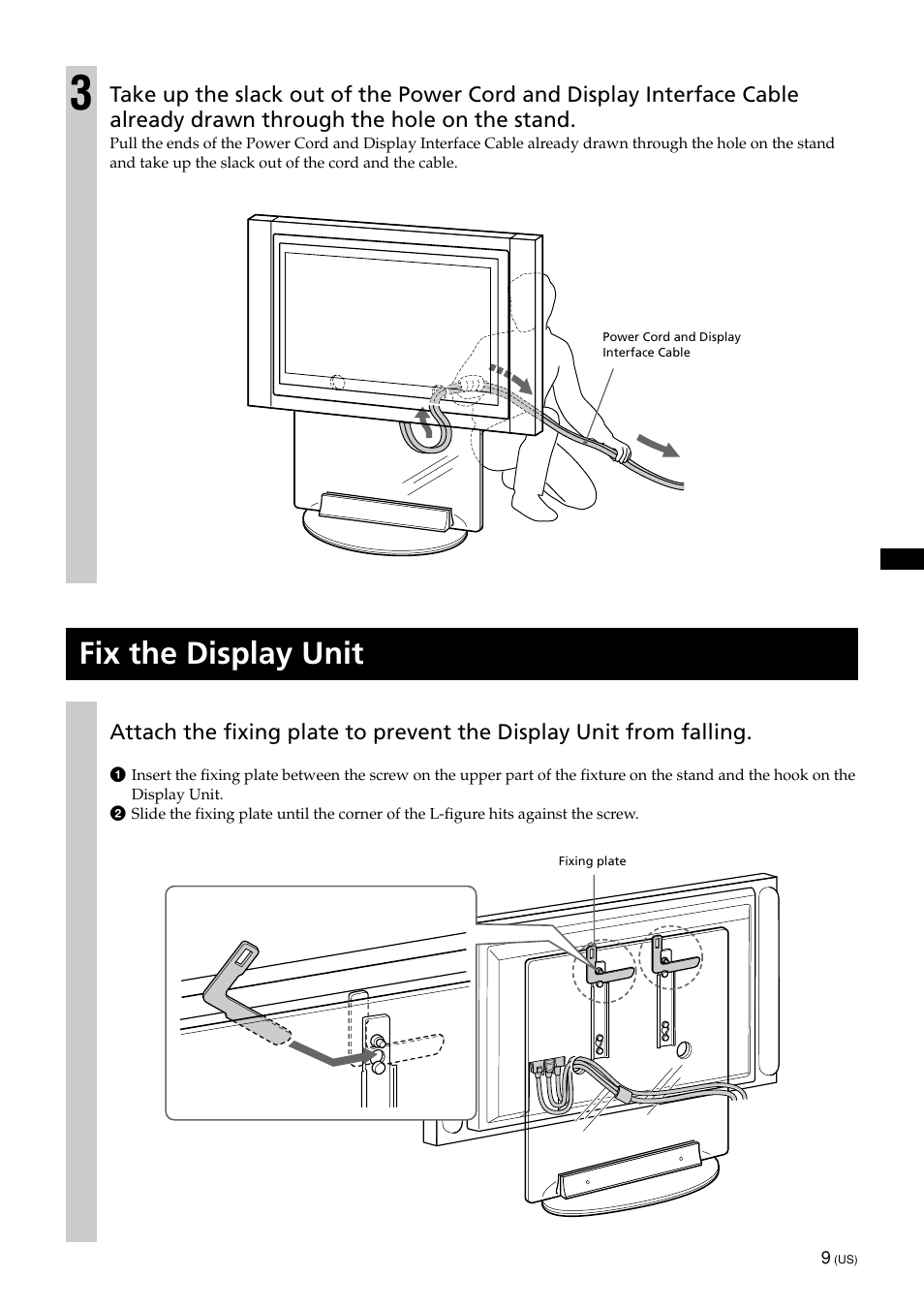 Fix the display unit | Sony SU-PF1L User Manual | Page 9 / 36