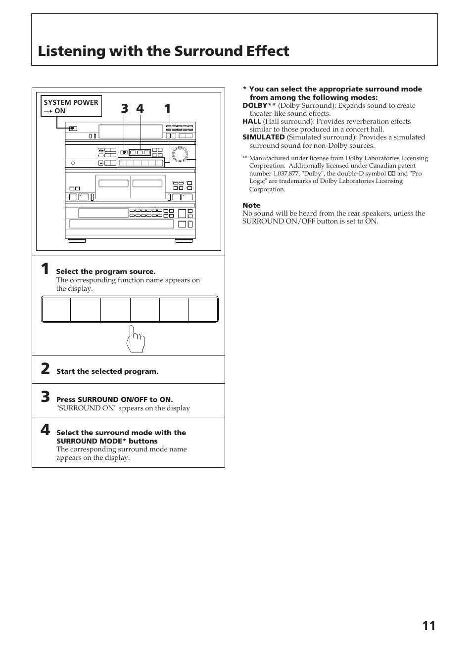 Listening with the surround effect | Sony SPK-HCD User Manual | Page 11 / 28