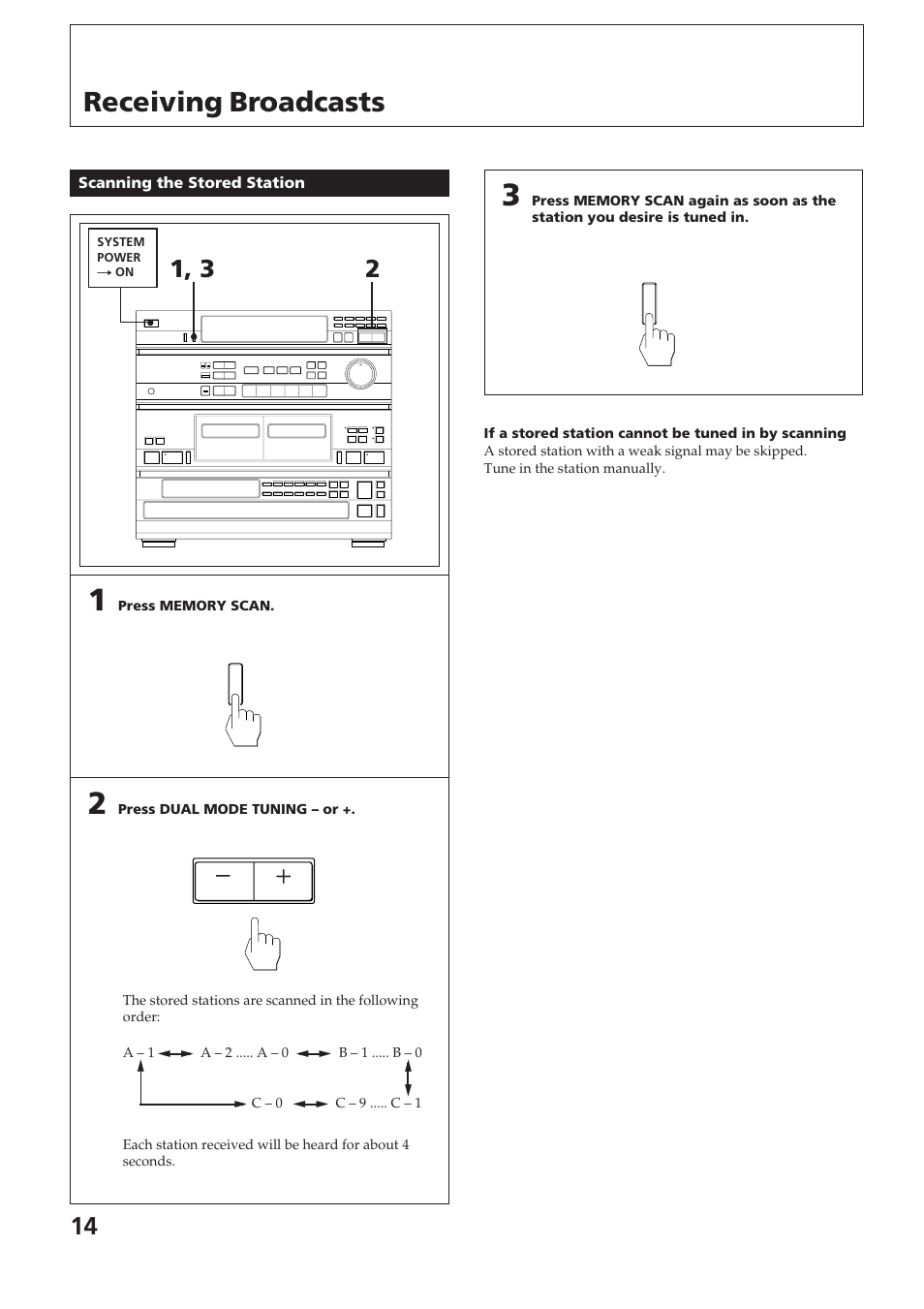 Receiving broadcasts | Sony SPK-HCD User Manual | Page 14 / 28