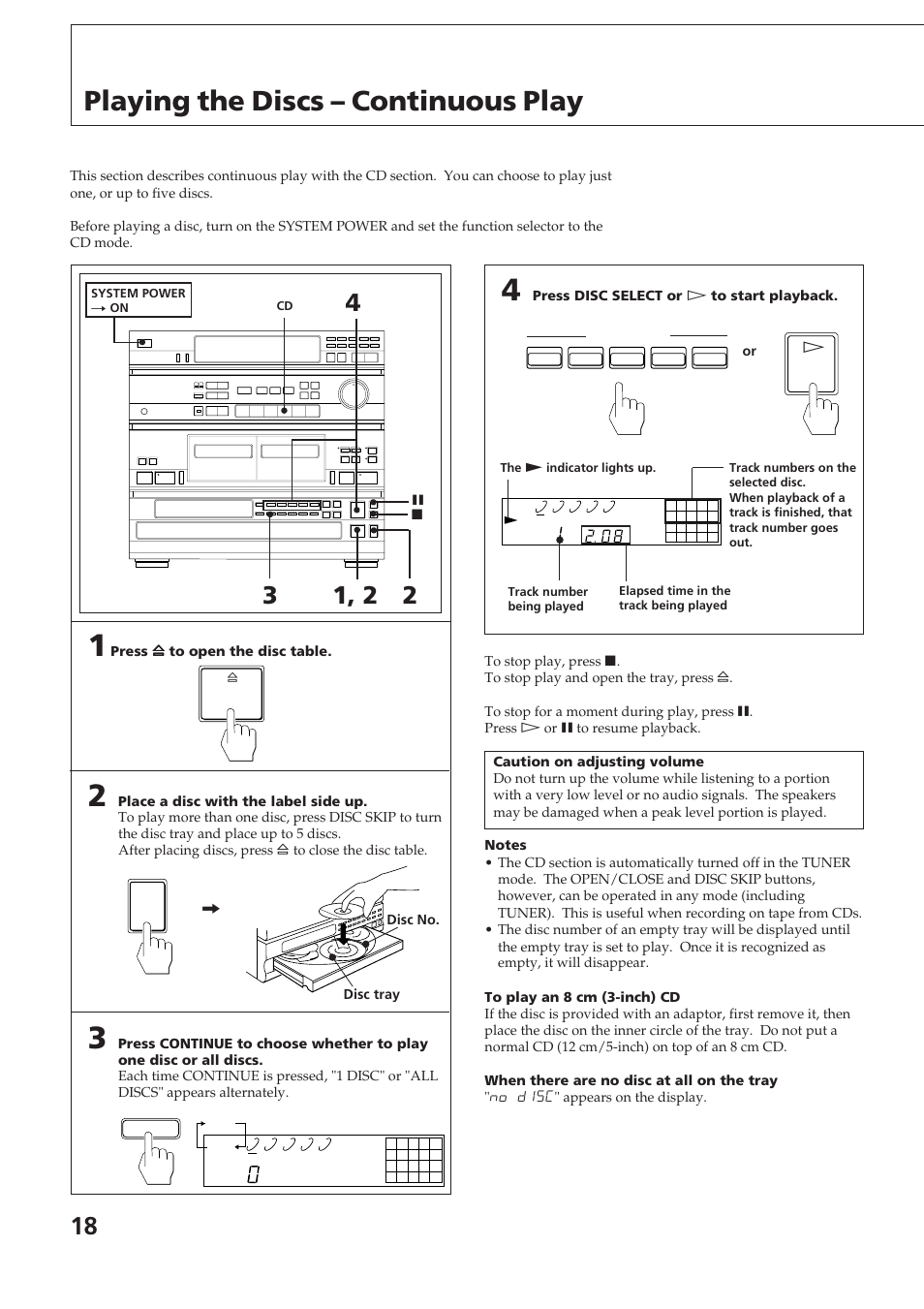 Playing the discs – continuous play | Sony SPK-HCD User Manual | Page 18 / 28