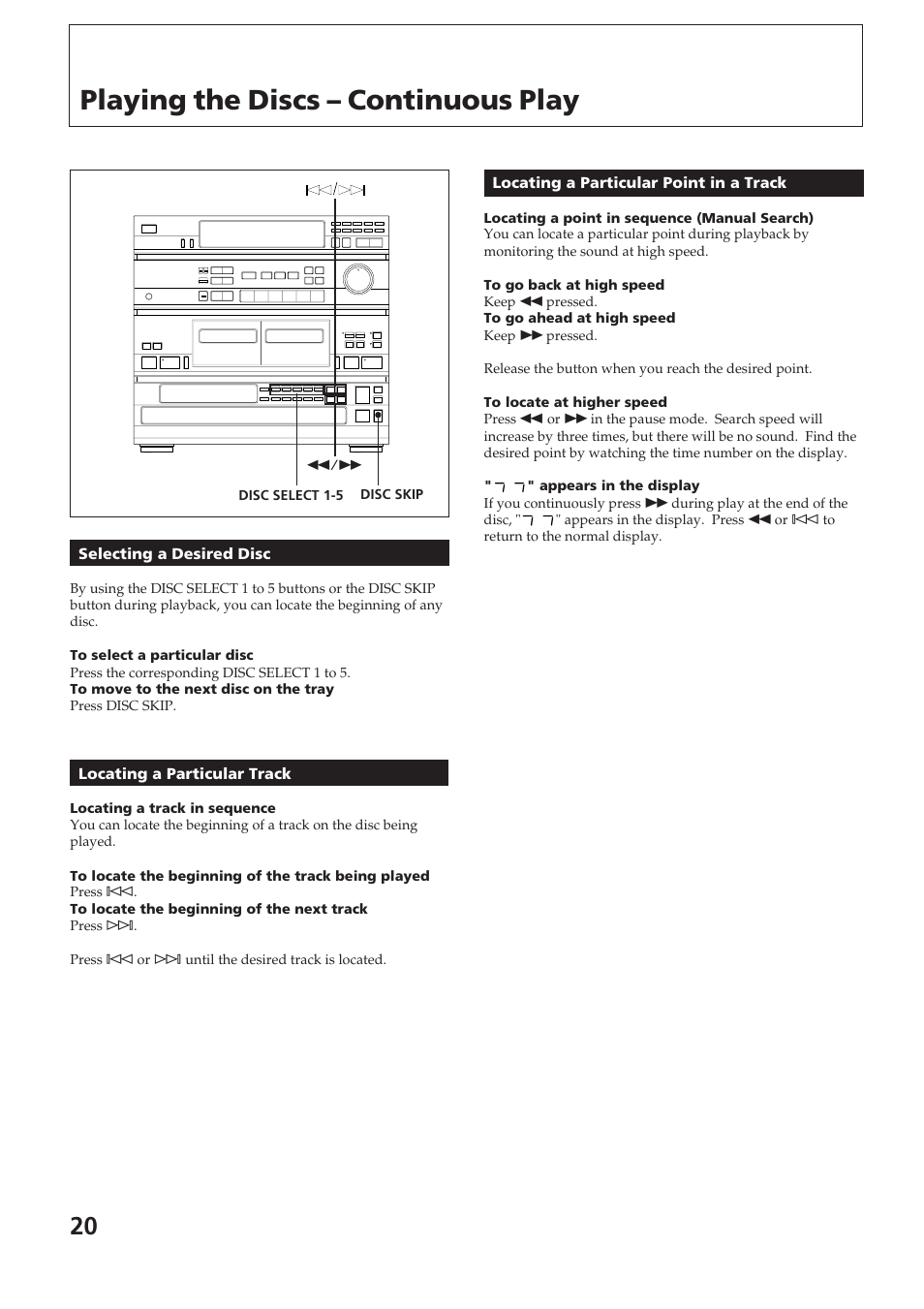Playing the discs – continuous play | Sony SPK-HCD User Manual | Page 20 / 28