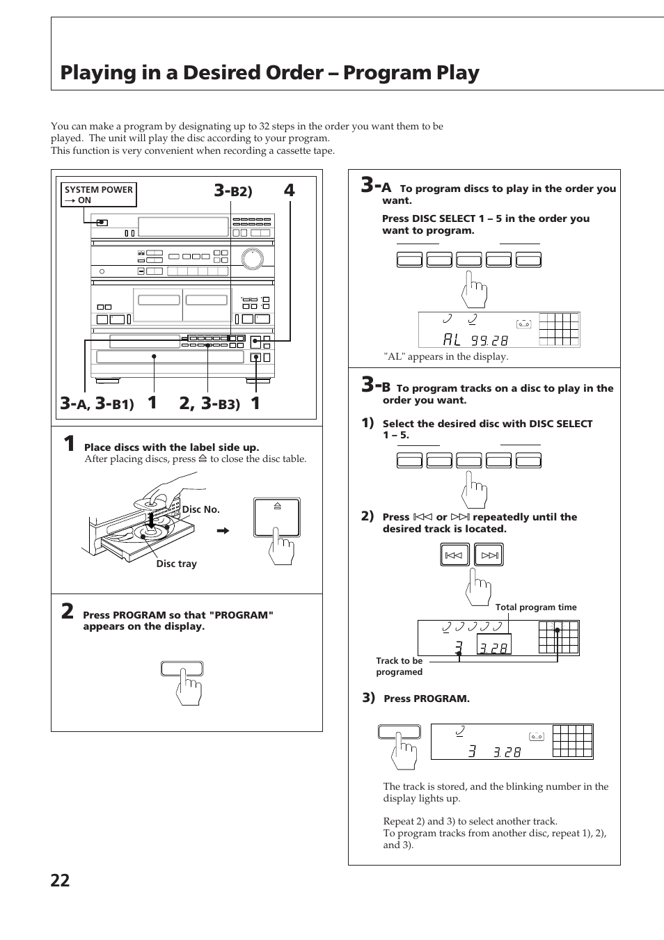 Playing in a desired order – program play, B2) 3) | Sony SPK-HCD User Manual | Page 22 / 28