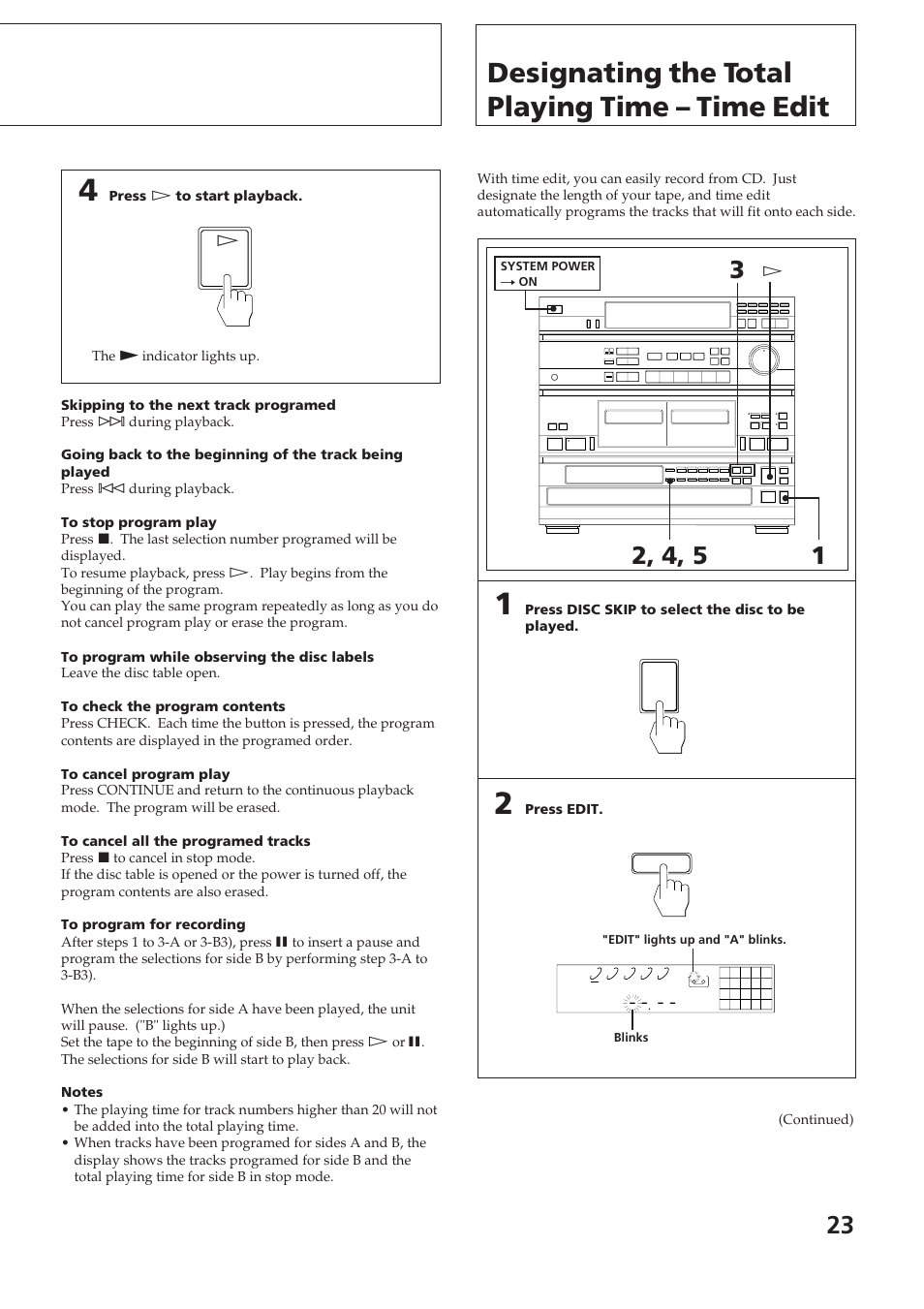 Designating the total playing time – time edit | Sony SPK-HCD User Manual | Page 23 / 28