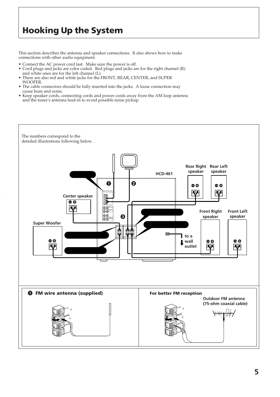 Hooking up the system | Sony SPK-HCD User Manual | Page 5 / 28